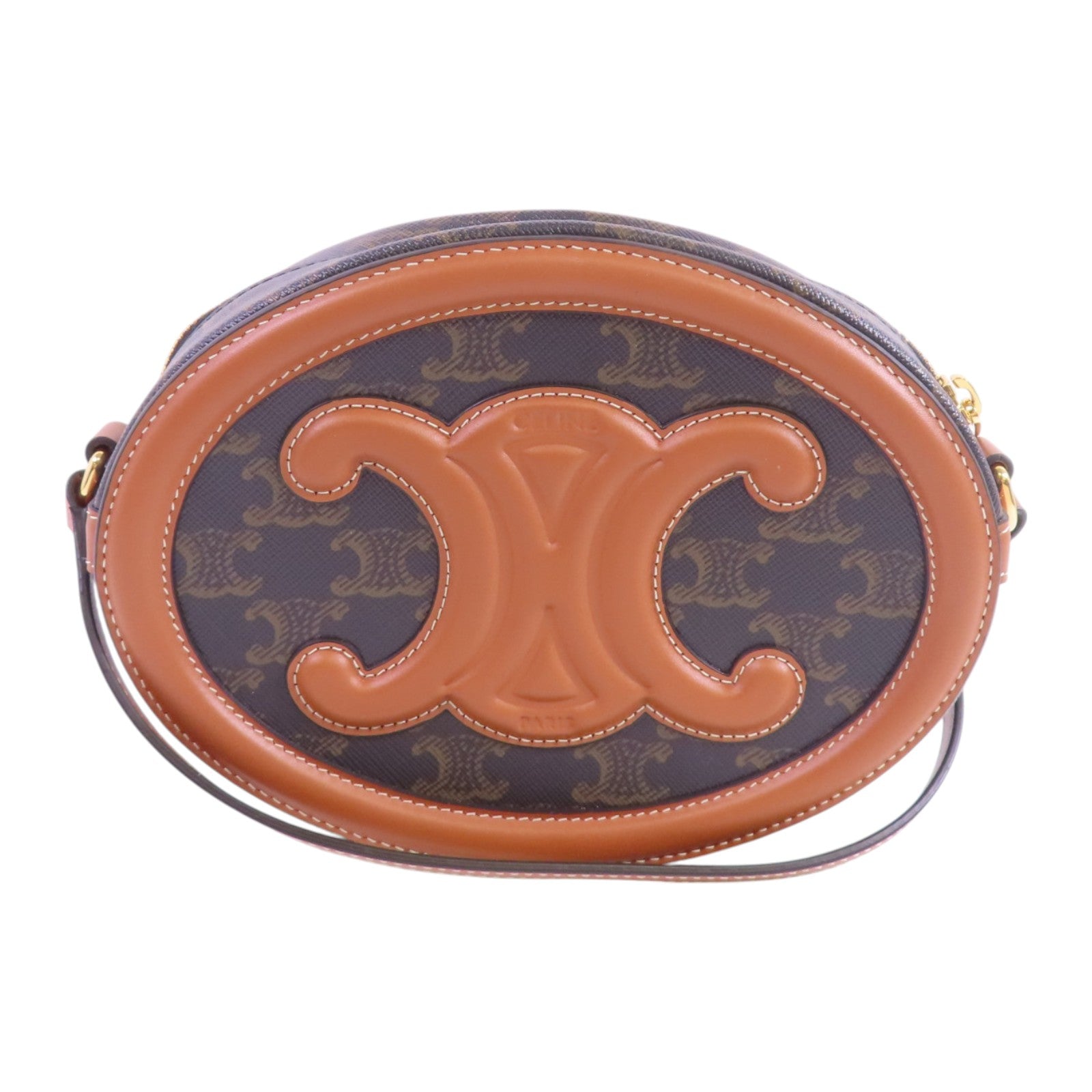 CELINE Triomphe帆布Triomphe Oval Shoulder Bag金扣肩背袋