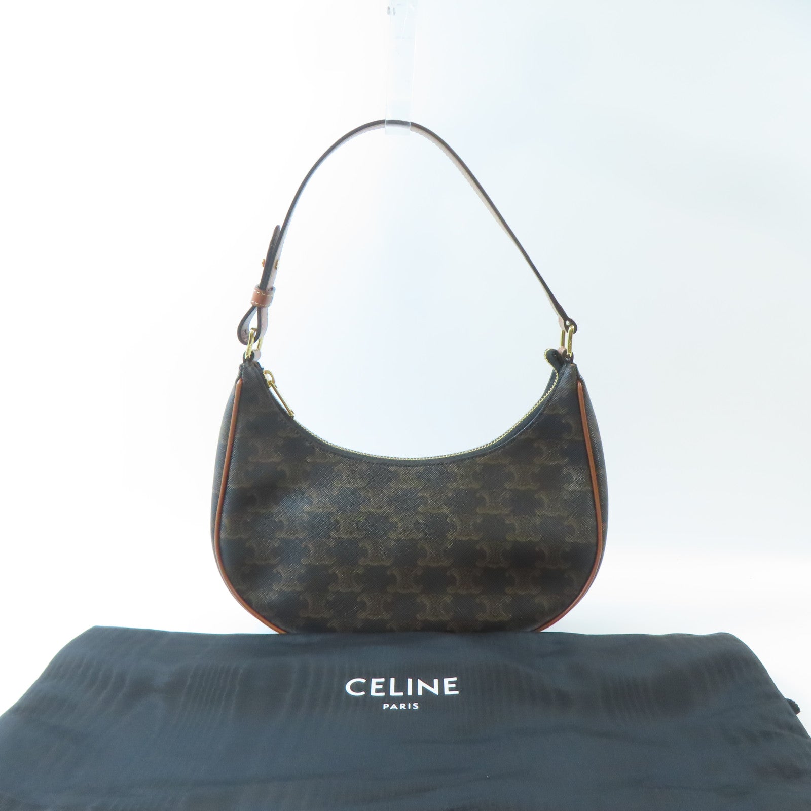 CELINE 塗層帆布Medium Ava金扣肩背袋啡色