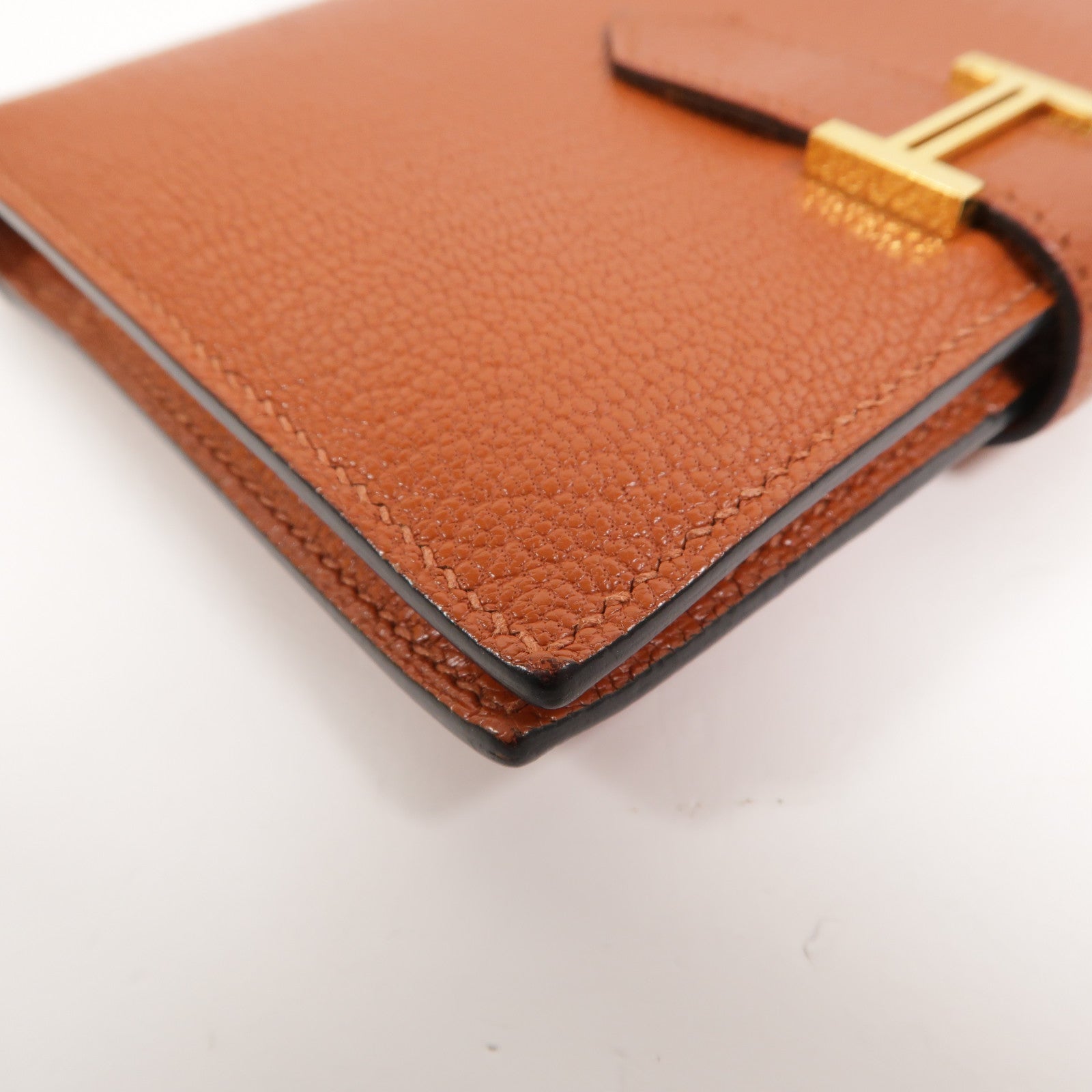 HERMES Chevre皮革Bearn Compact Wallet錢包Cuivre