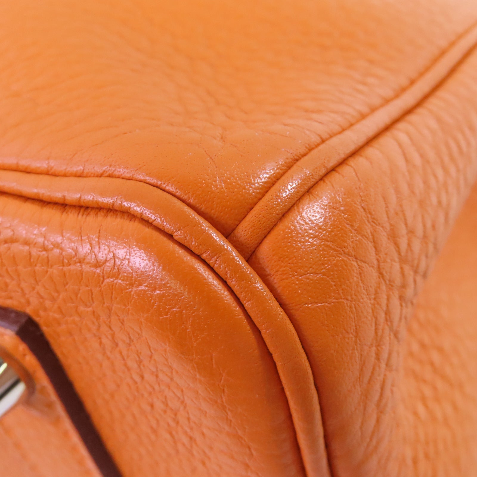 HERMES Clemence皮革Birkin 35 Hand Bag銀扣手挽袋93 Orange橙色