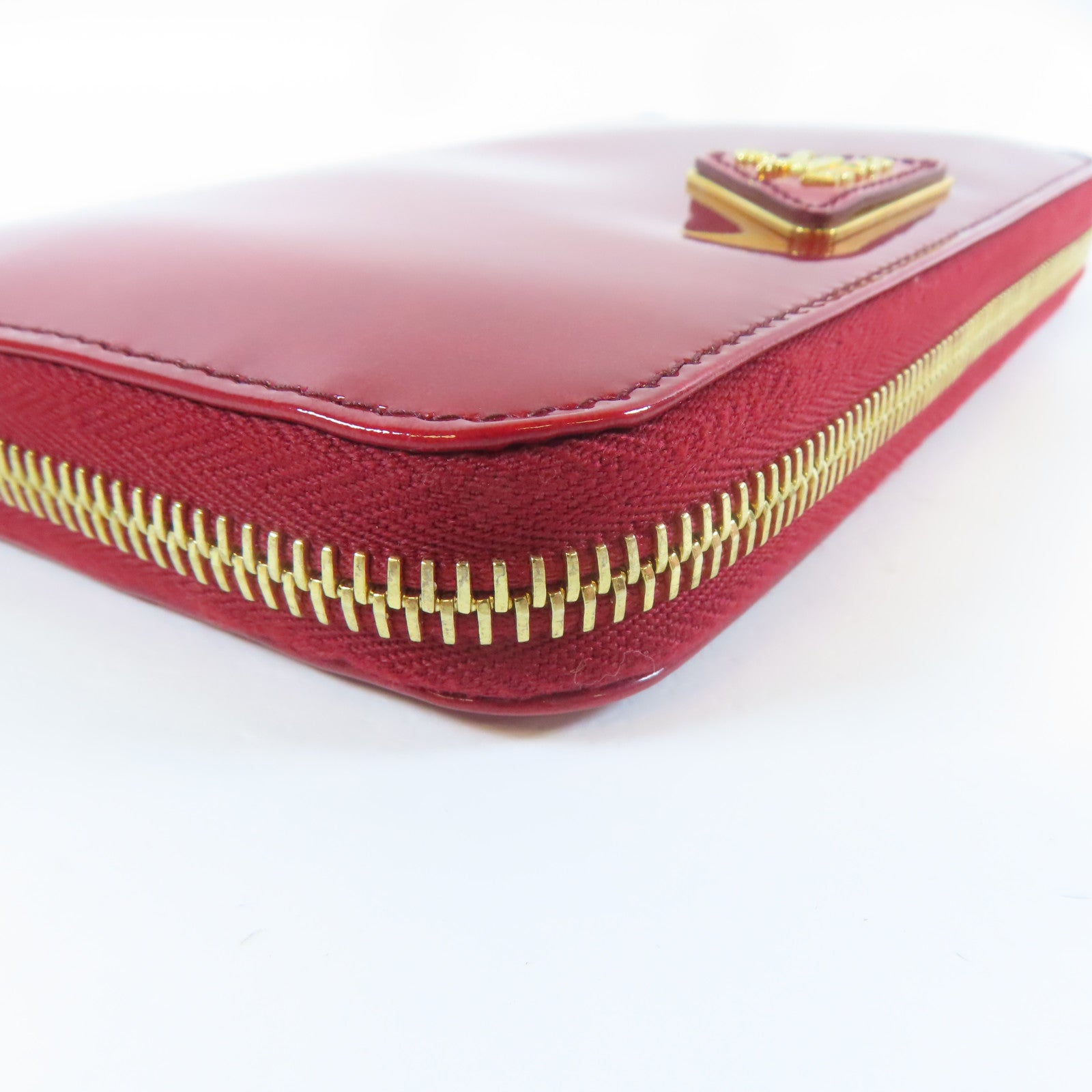 PRADA 【激減優惠】漆皮皮革Zipper Long Wallet金扣長錢包紅色