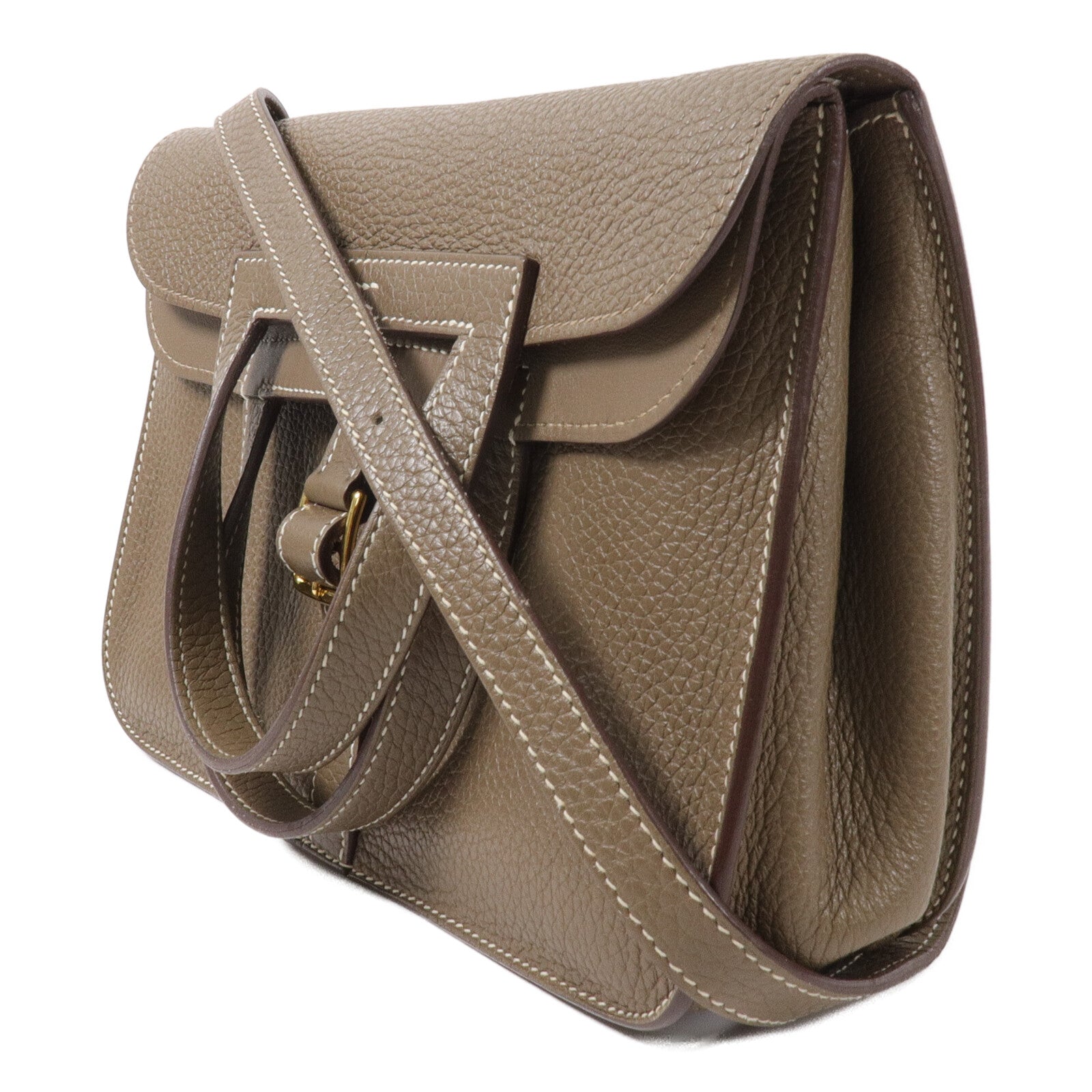HERMES Clemence皮革Halzan 25手挽肩背兩用袋Etoupe