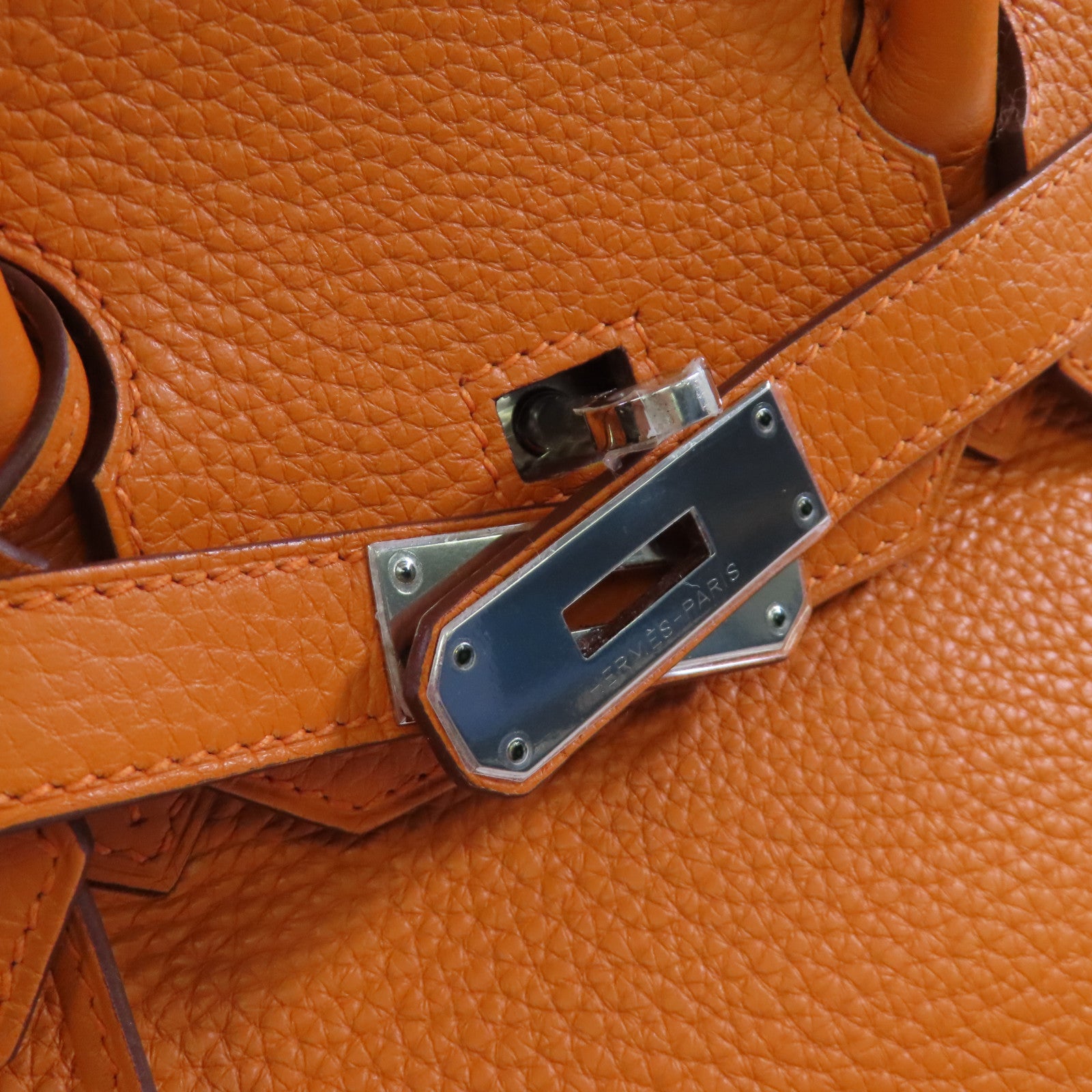 HERMES Clemence皮革Birkin 35 Hand Bag銀扣手挽袋93 Orange橙色