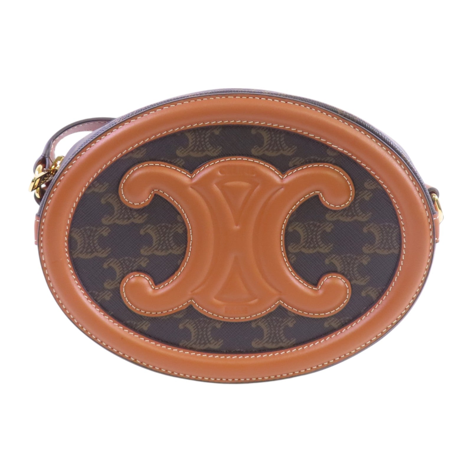 CELINE Triomphe帆布Triomphe Oval Shoulder Bag金扣肩背袋