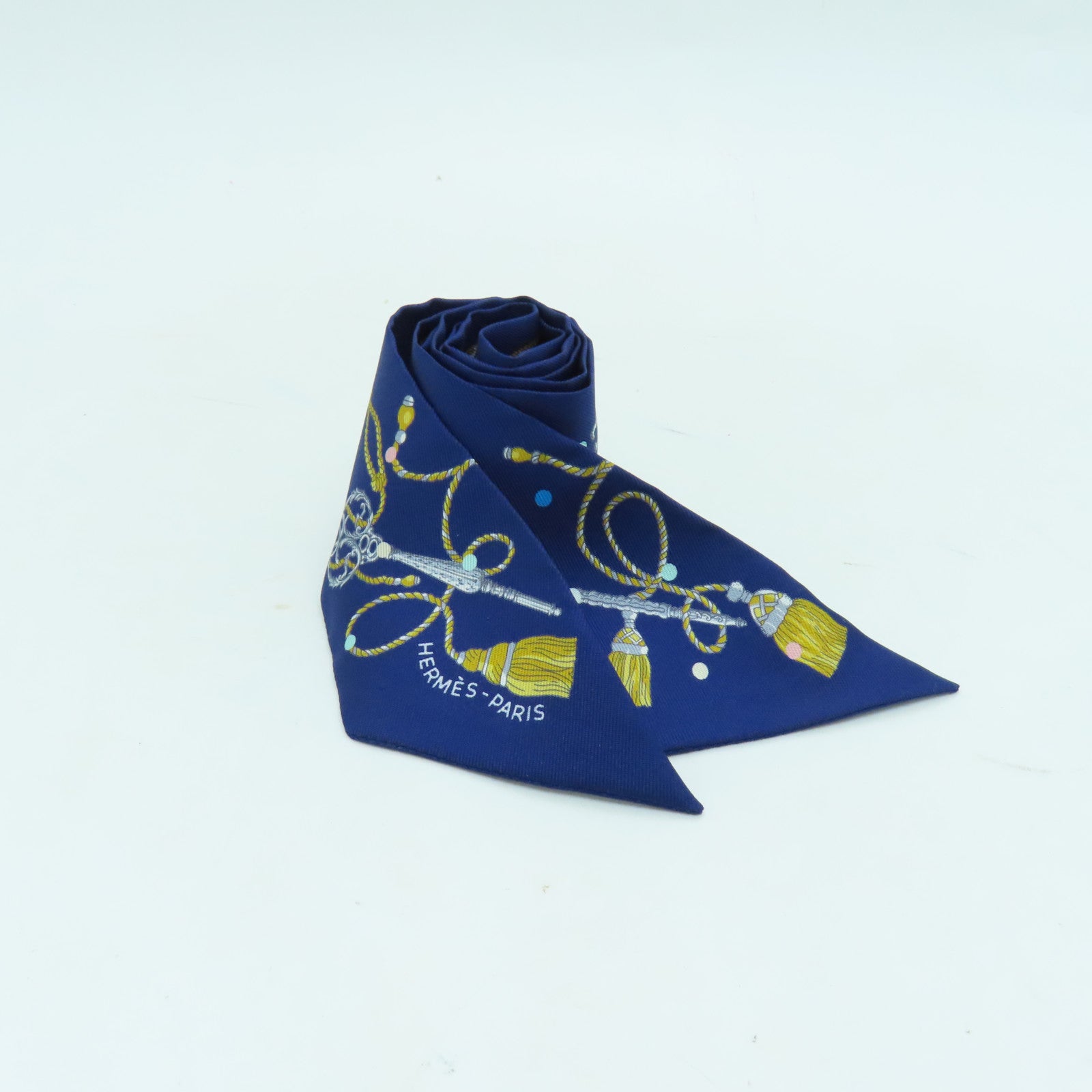 HERMES 【激減優惠】絲質Twilly絲巾藍色