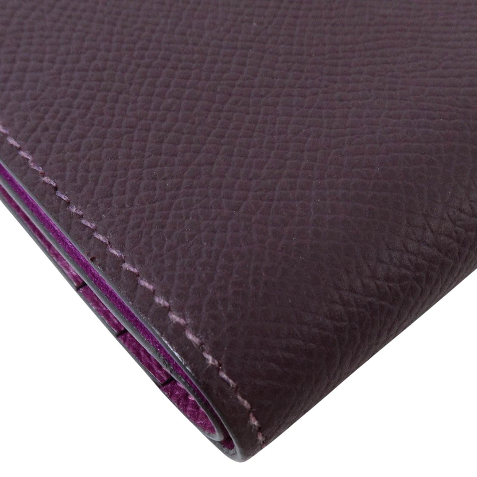 HERMES Epsom皮革Bearn Compact Wallet金扣錢包Raisin/Anemone