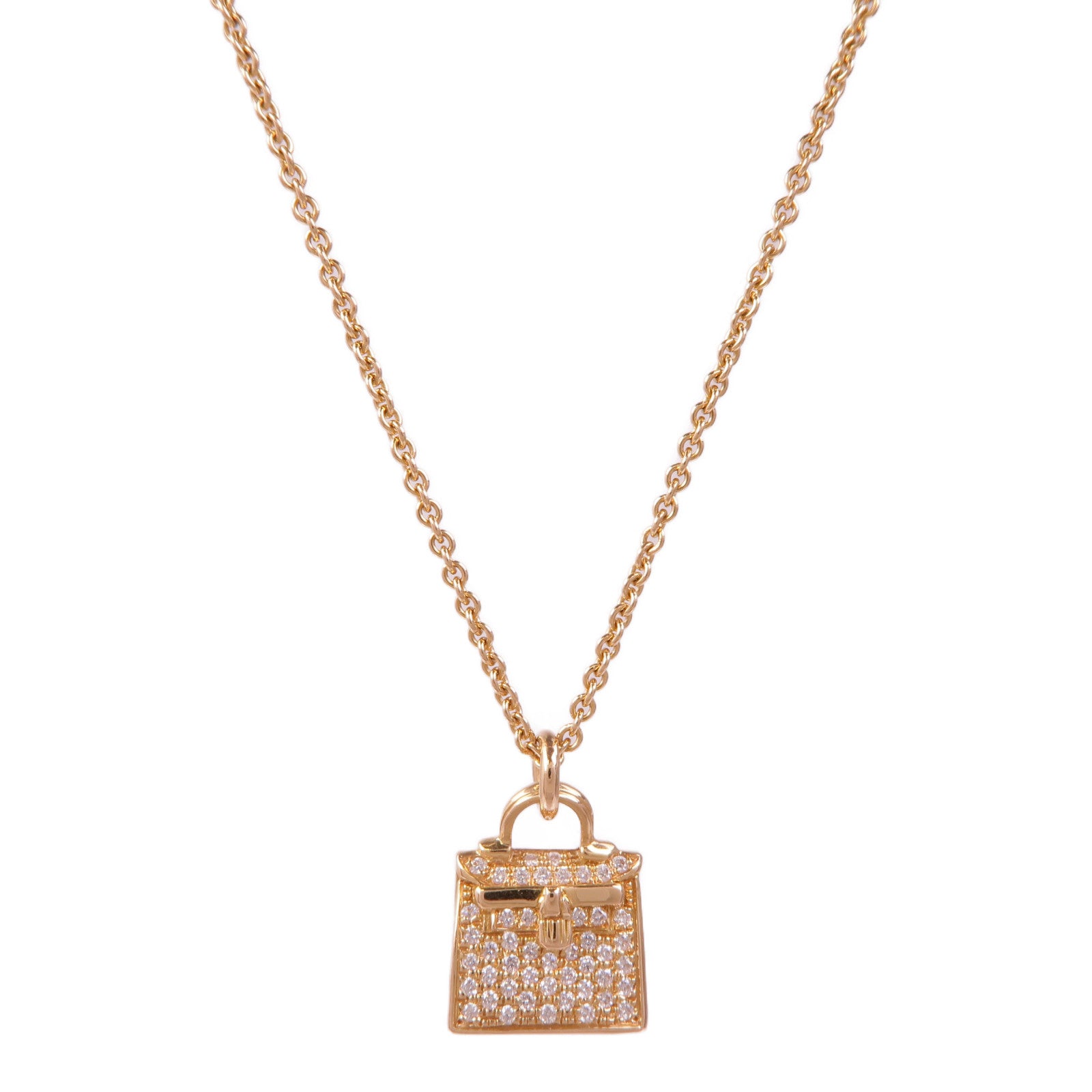 HERMES 18K玫瑰金Amulettes Kelly Diamond Pendant鑽石項鍊