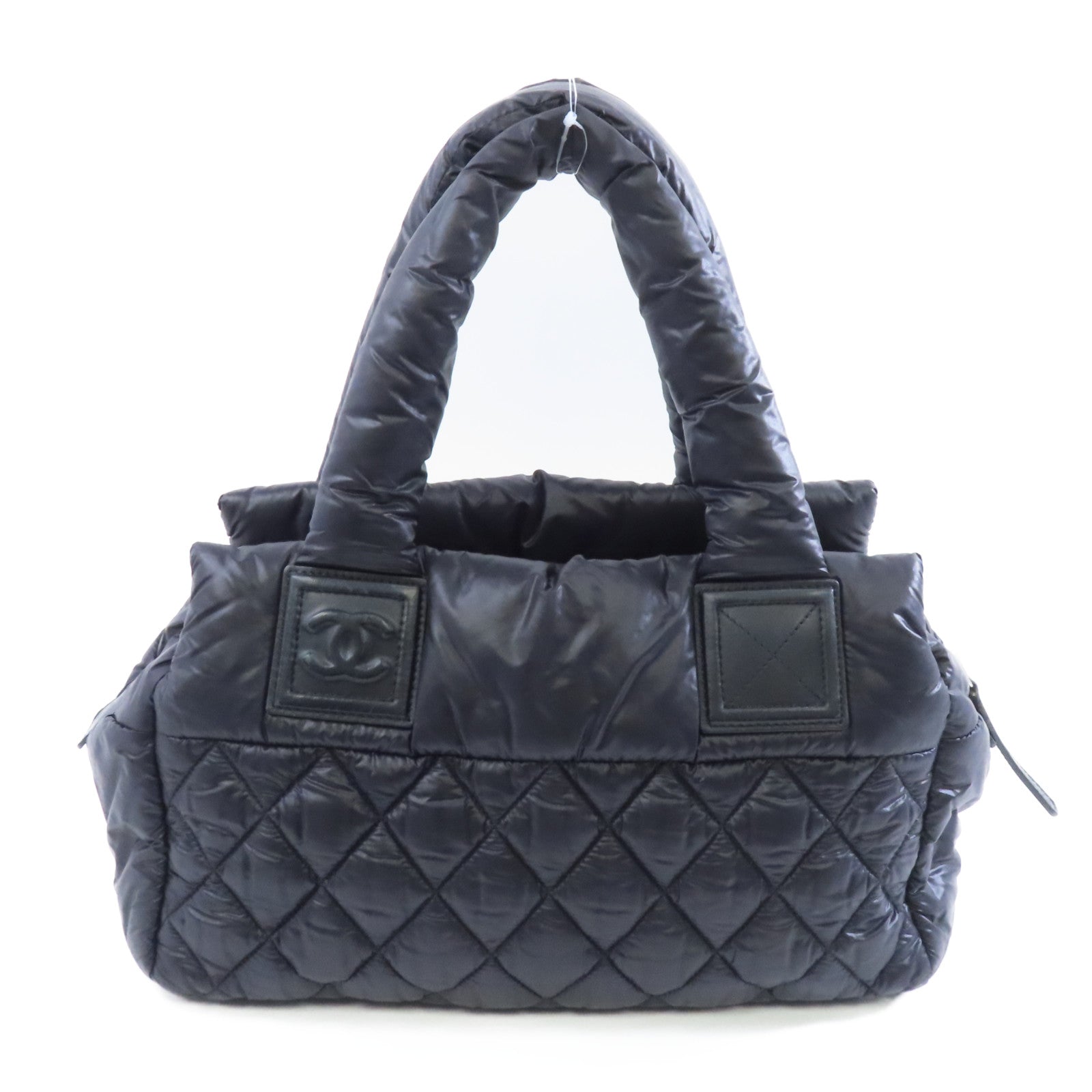 CHANEL 菱格尼龍Coco Cocoon銀扣肩背袋黑色
