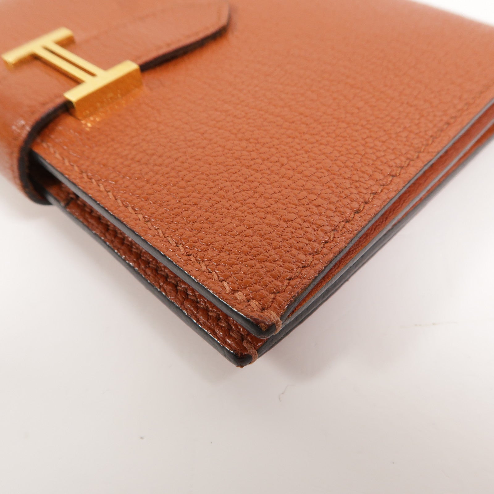 HERMES Chevre皮革Bearn Compact Wallet錢包Cuivre