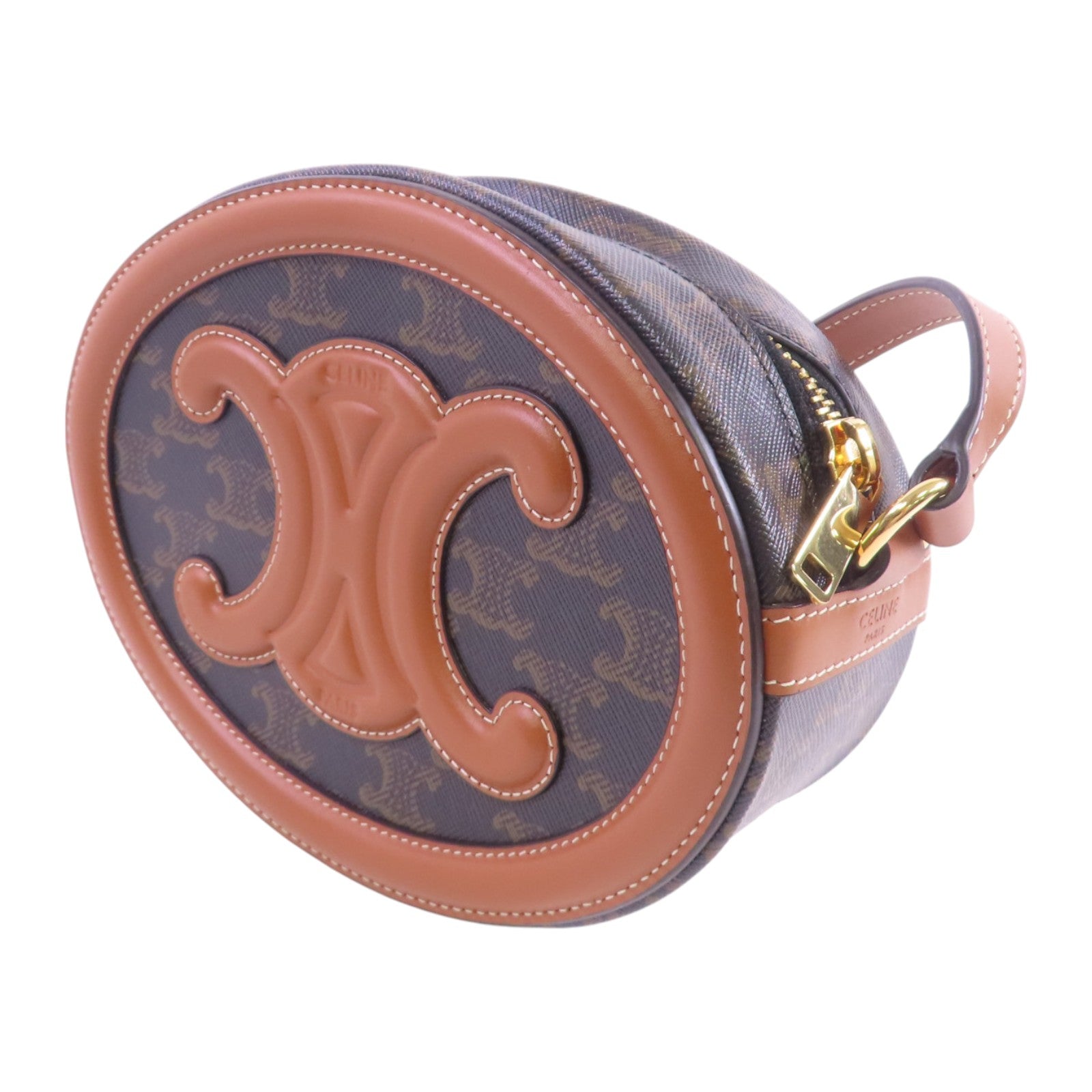CELINE Triomphe帆布Triomphe Oval Shoulder Bag金扣肩背袋