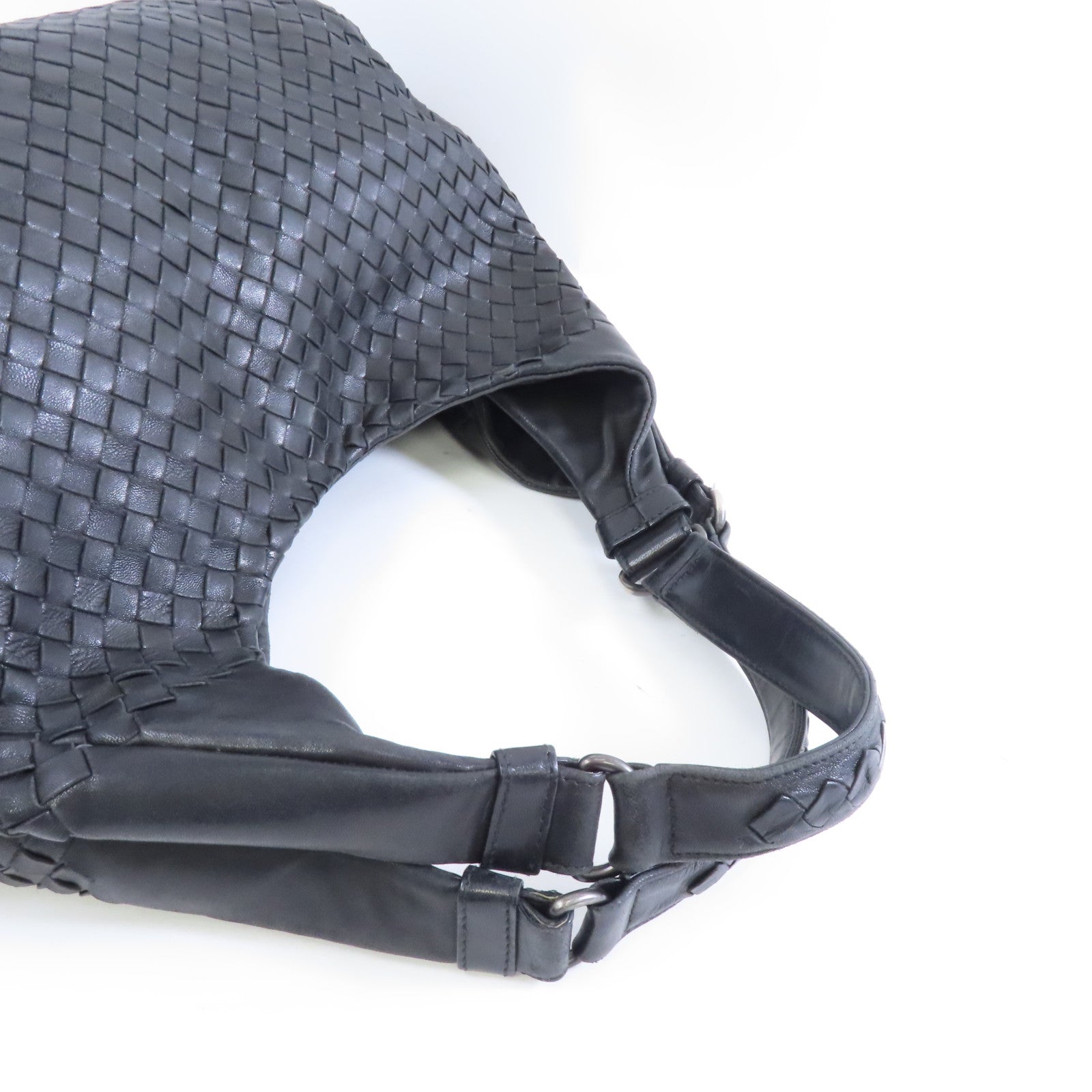 BOTTEGA VENETA 織紋皮革Campana Shoulder Bag銀扣肩背袋黑色