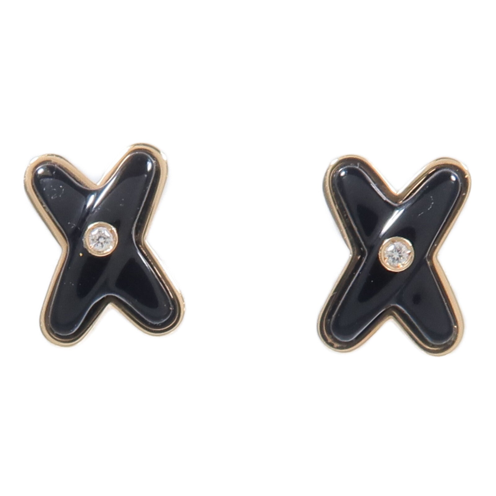 Chaumet 18K玫瑰金Jeux De Liens縞瑪瑙/鑽石耳環