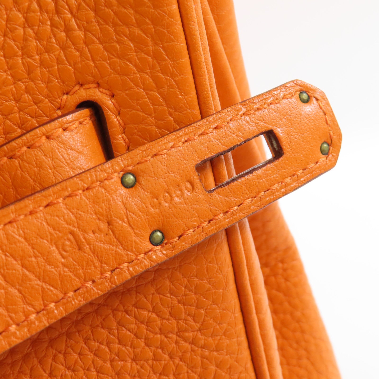 HERMES Clemence皮革Birkin 35 Hand Bag銀扣手挽袋93 Orange橙色