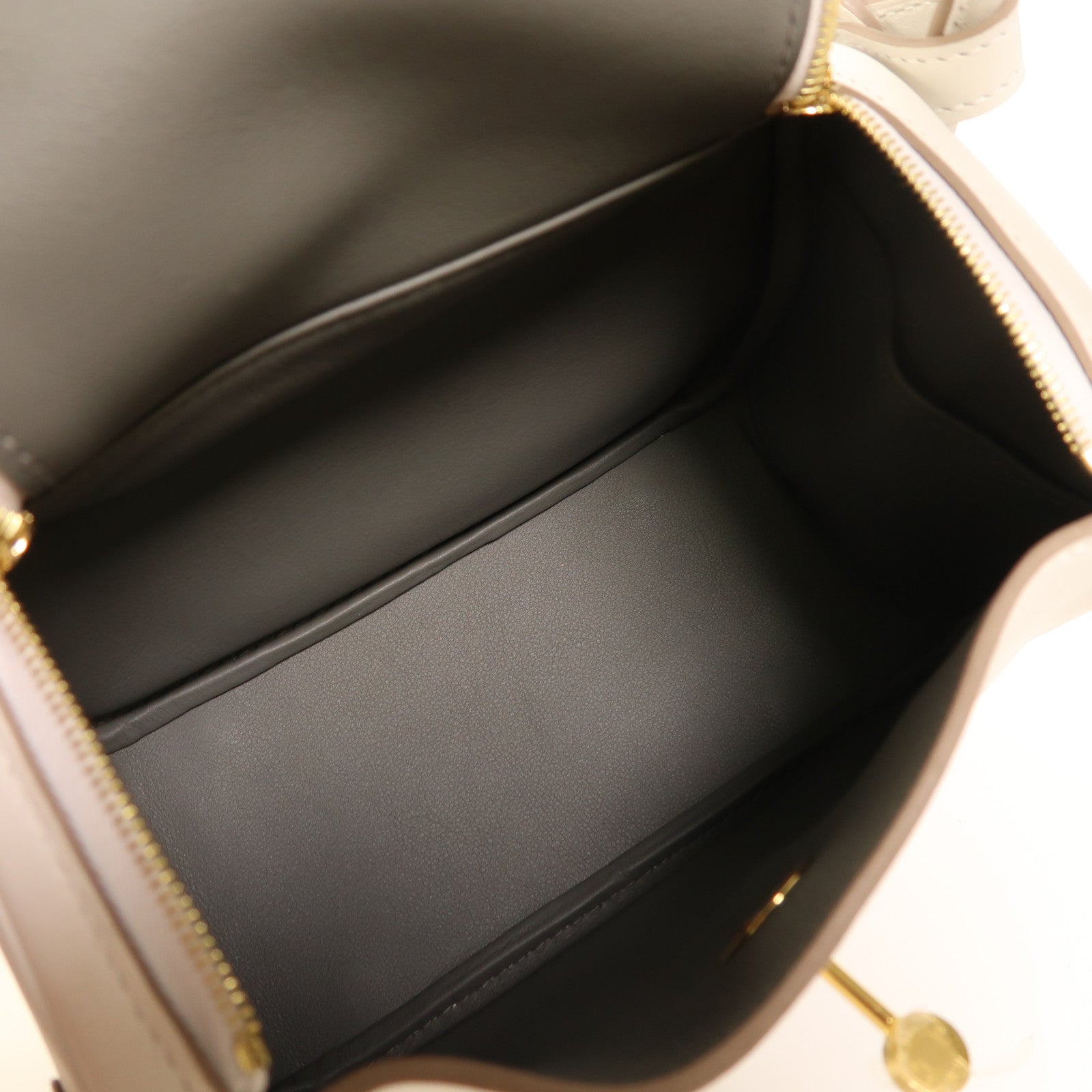 HERMES Swift皮革Mini Lindy金扣手挽肩背兩用袋Gris Meyer/Gris Pale