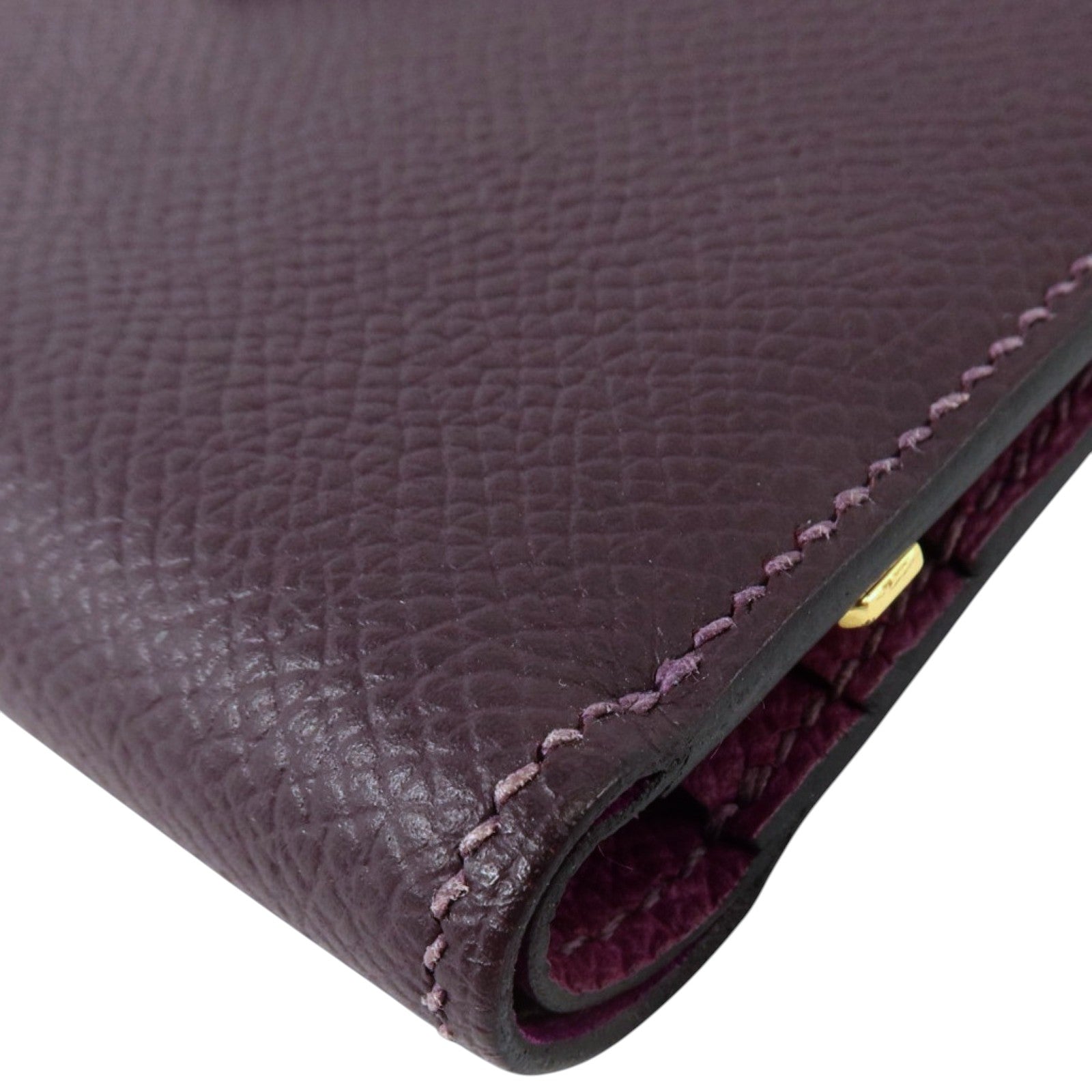 HERMES Epsom皮革Bearn Compact Wallet金扣錢包Raisin/Anemone