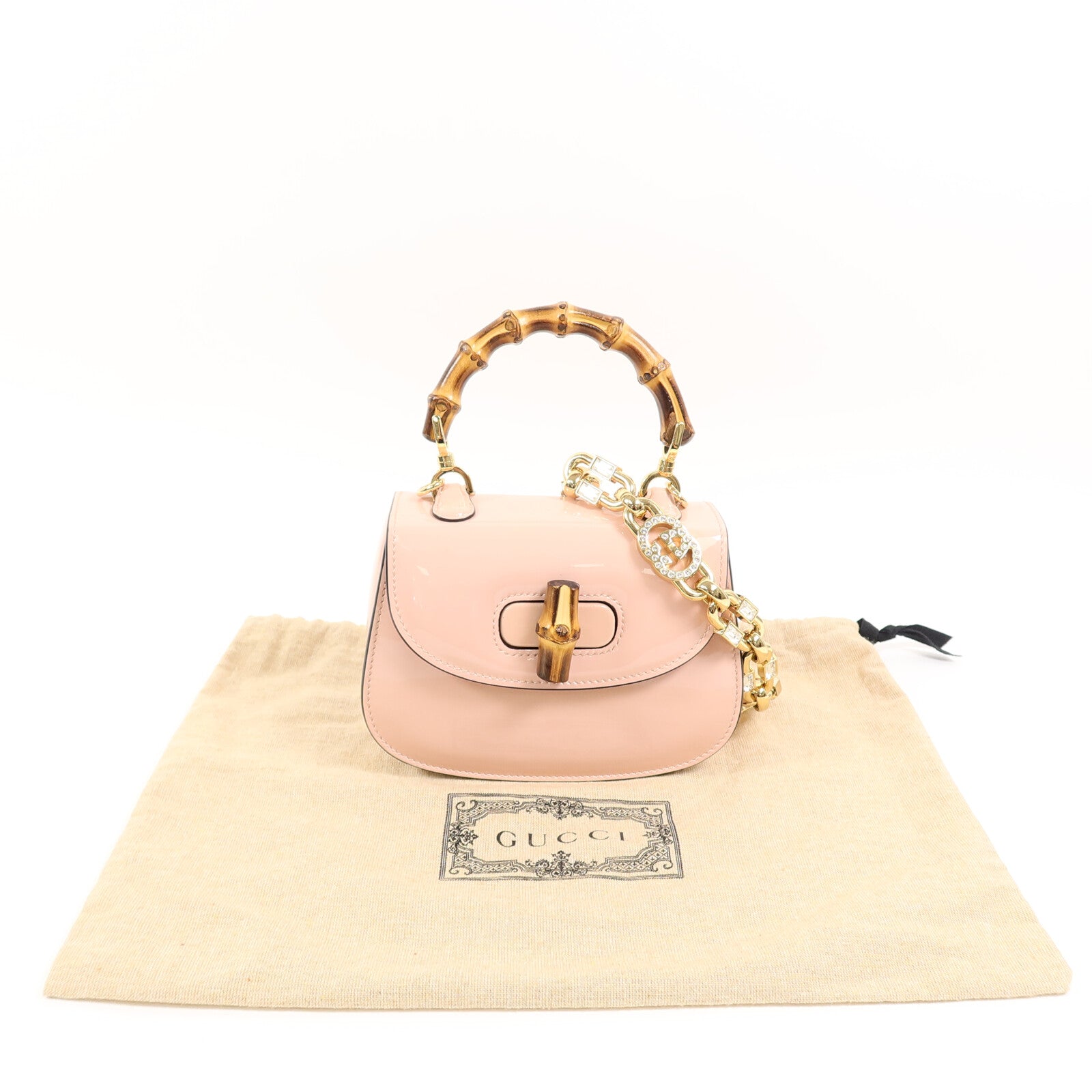 GUCCI 漆皮皮革Bamboo 1947 Mini Top Handle Bag鏈帶手挽肩背兩用袋