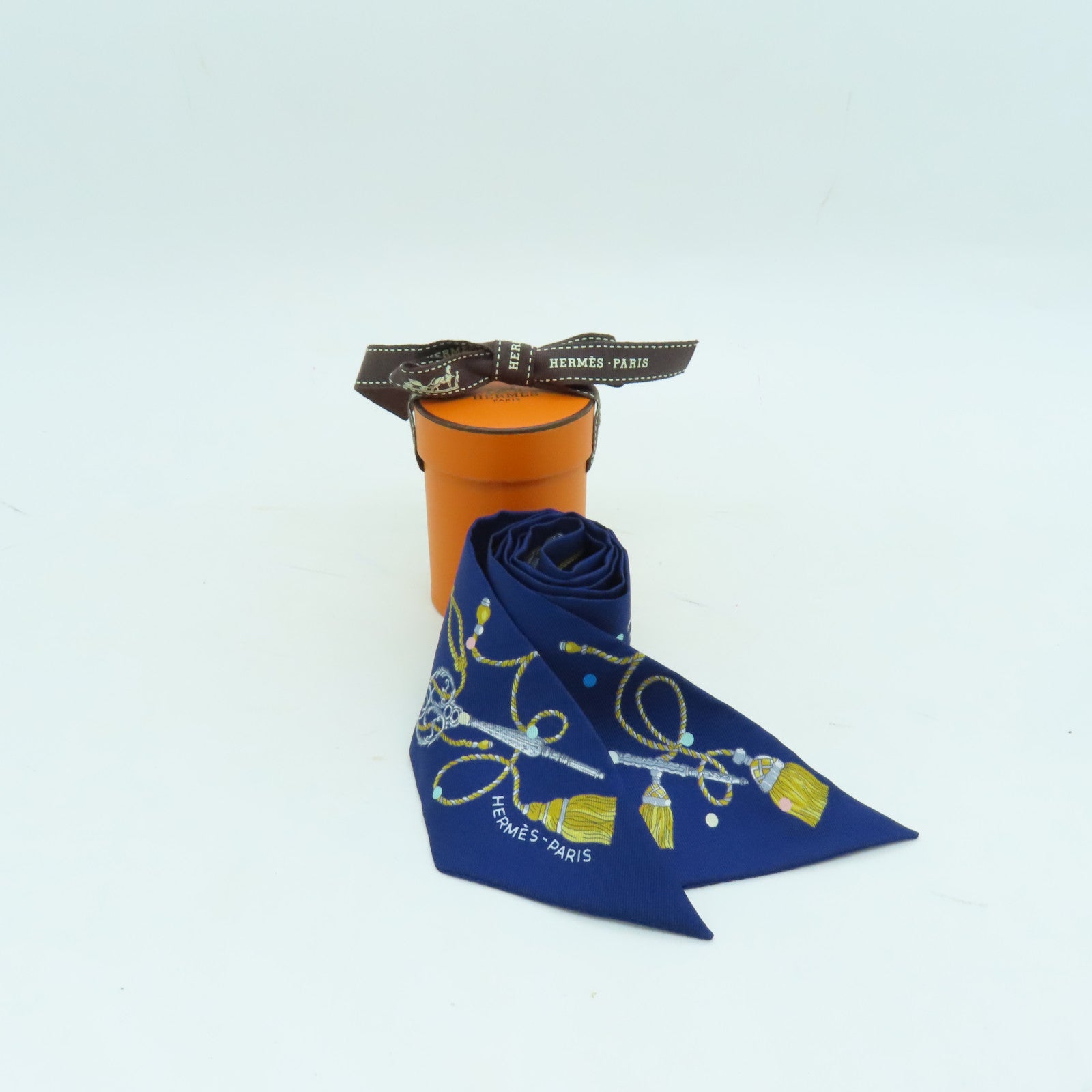 HERMES 【激減優惠】絲質Twilly絲巾藍色
