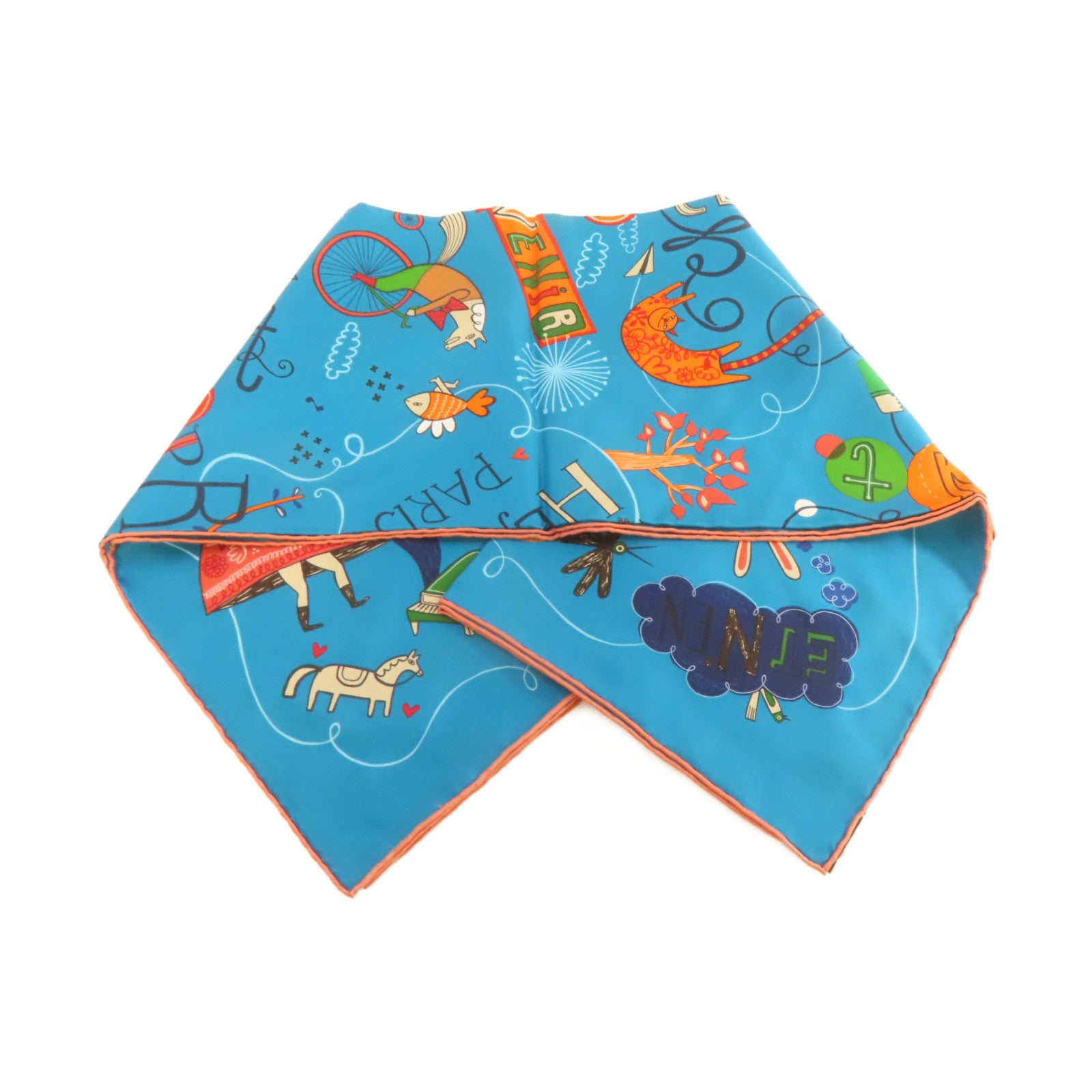 HERMES 【激減優惠】絲質Scarf 90x90絲巾藍綠色/彩色