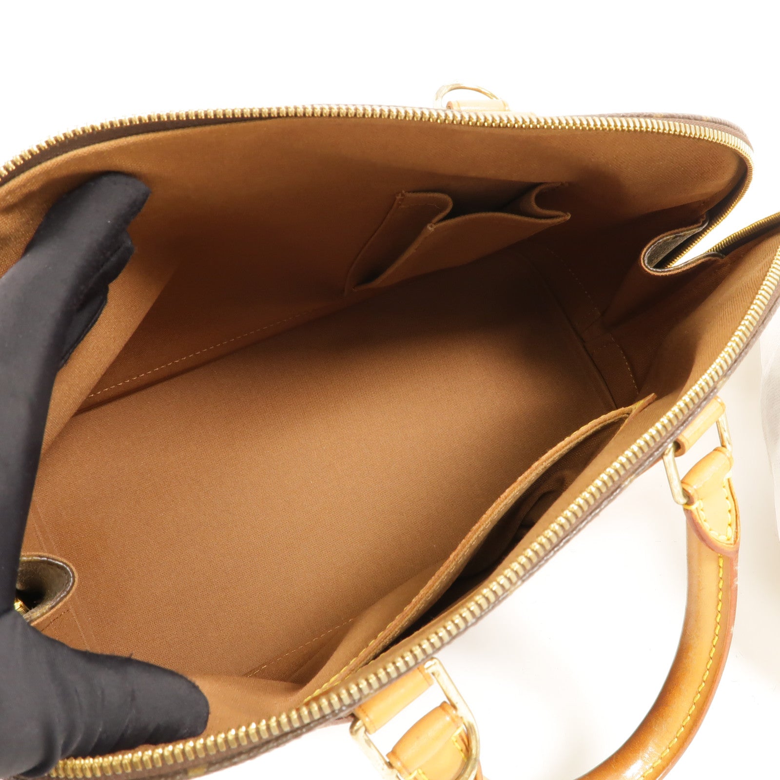 LOUIS VUITTON Monogram Alma金扣手挽袋棕色