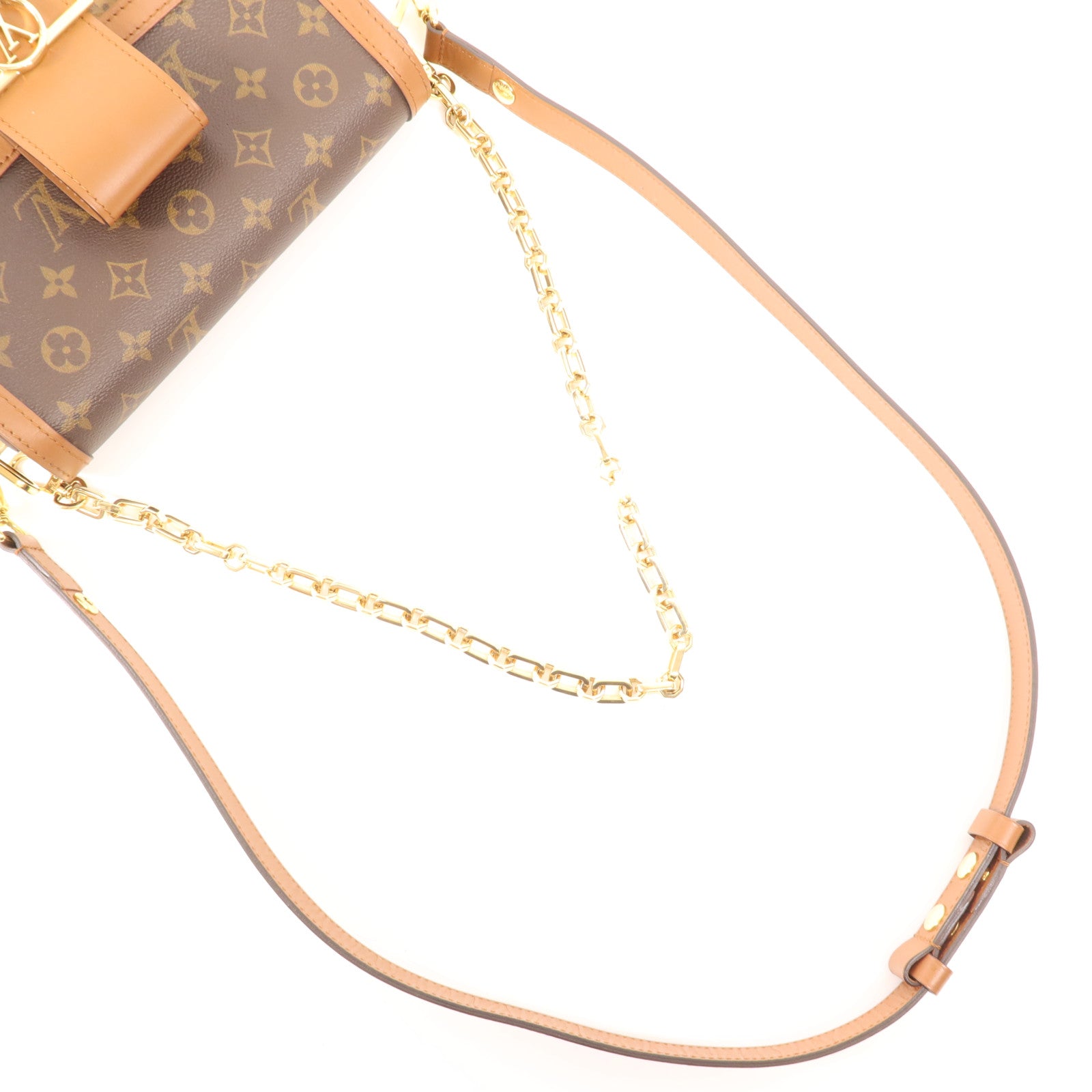 LOUIS VUITTON Monogram/Monogram Reverse Dauphine MM金扣手挽肩背兩用袋棕色