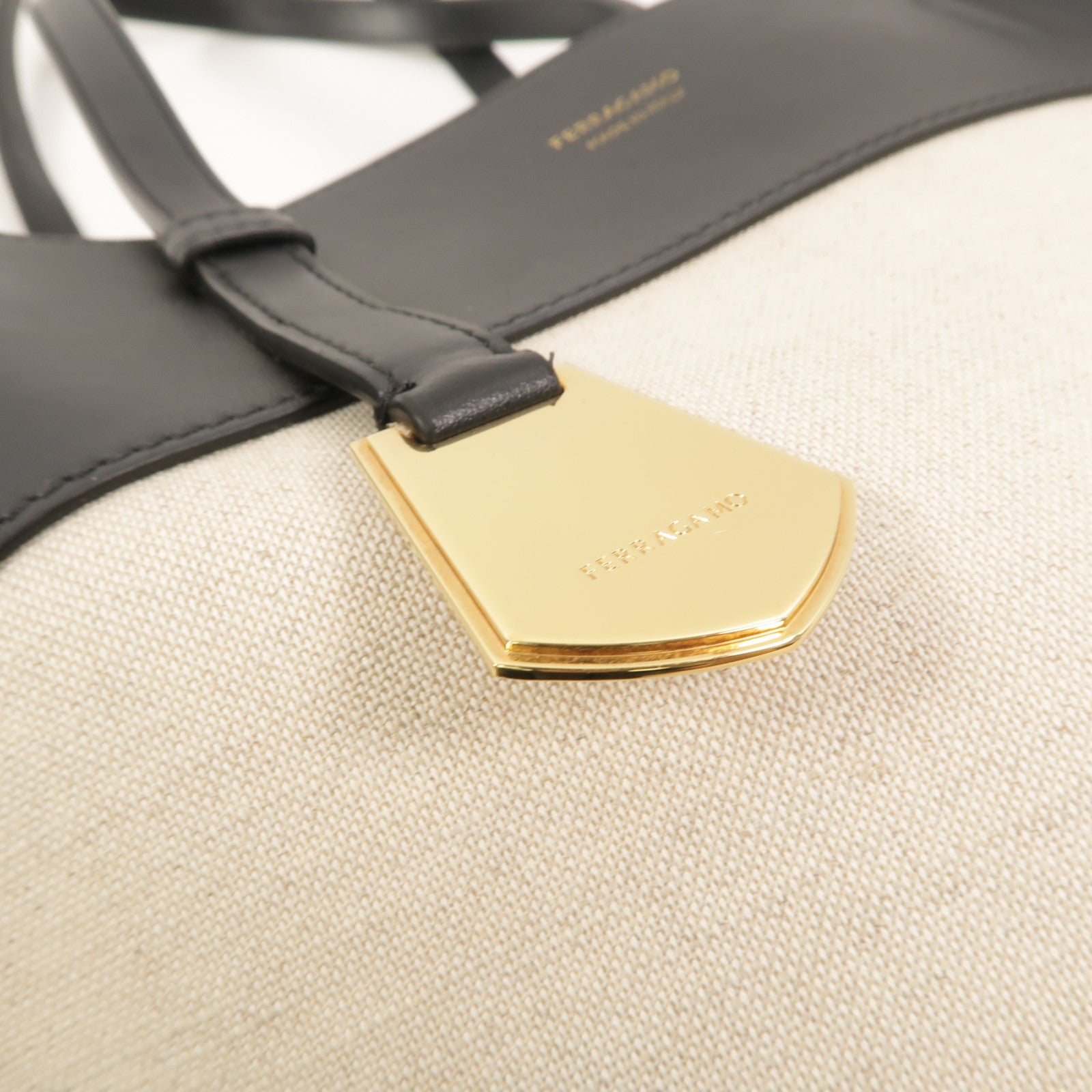 Salvatore Ferragamo 牛皮皮革/帆布Charming Tote肩背袋