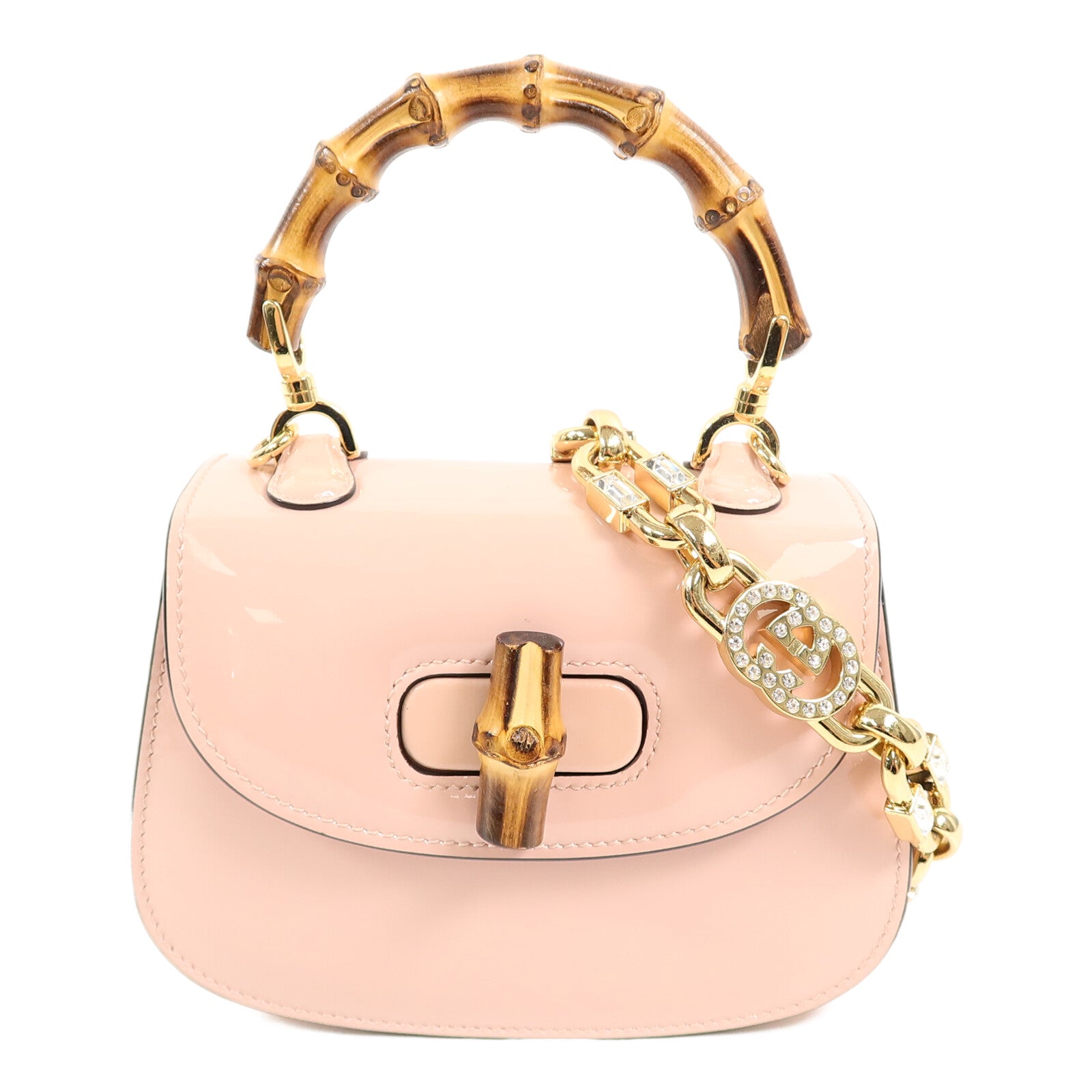 GUCCI 漆皮皮革Bamboo 1947 Mini Top Handle Bag鏈帶手挽肩背兩用袋