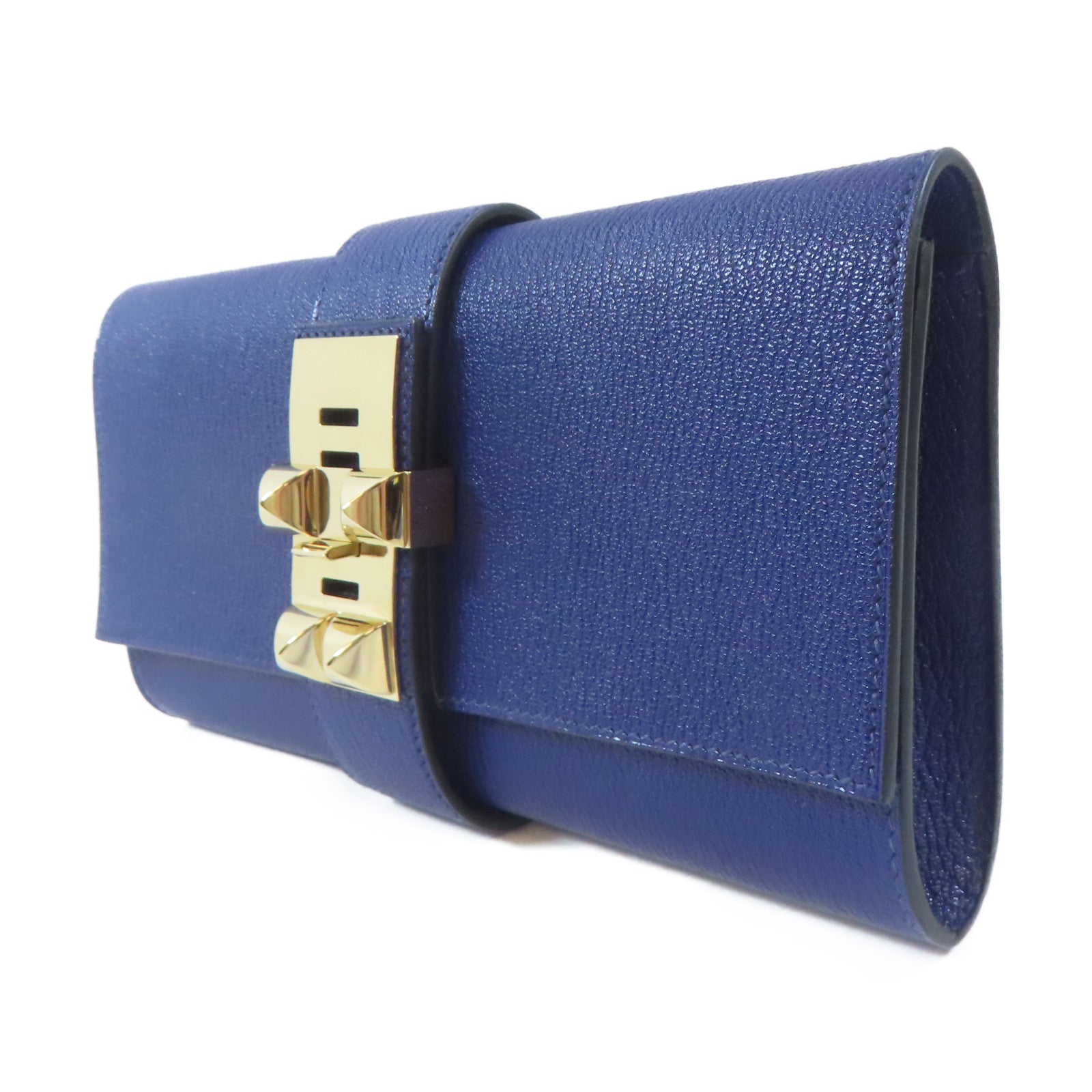 HERMES Chevre皮革Medor Clutch金扣手拿包藍色