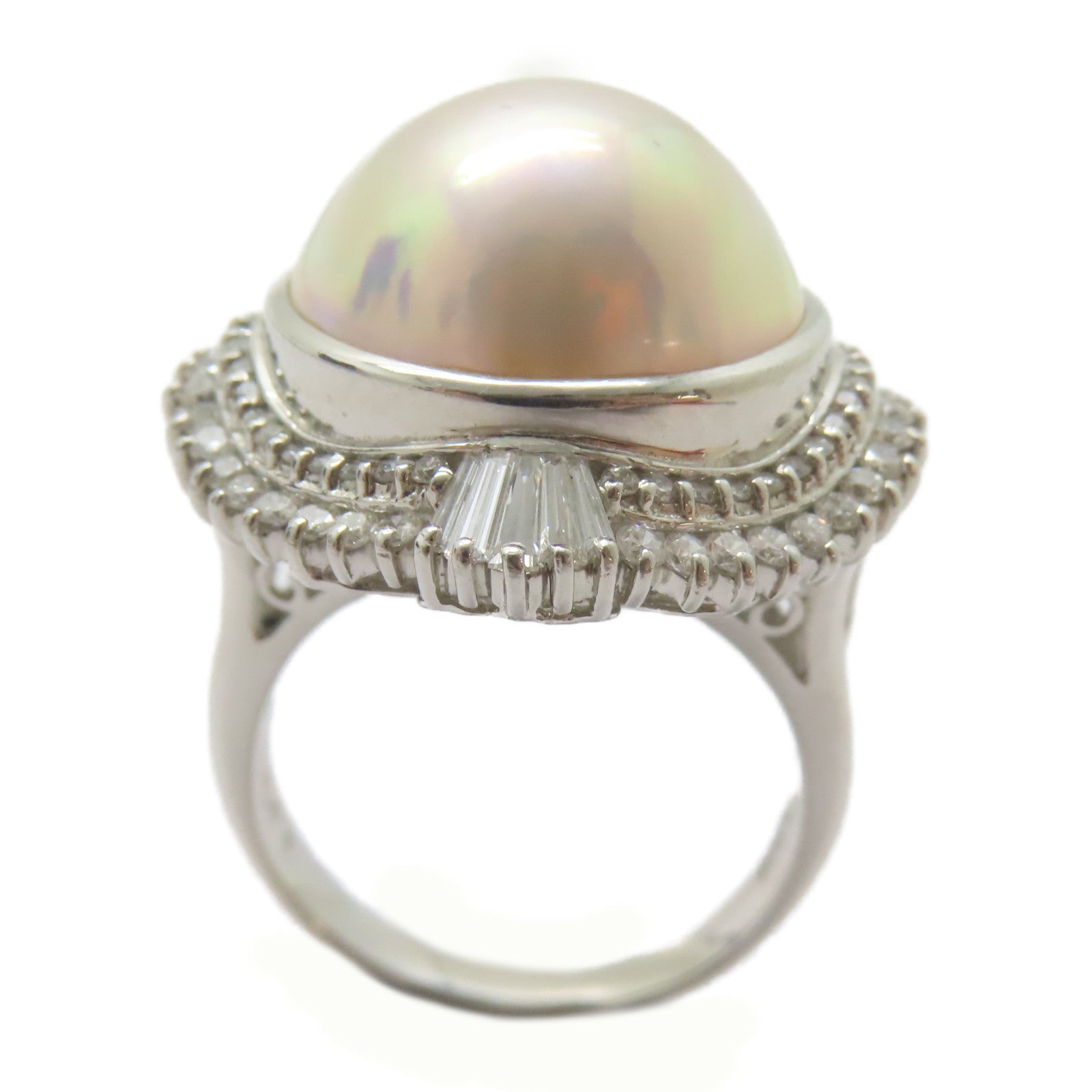 JEWELRY PT900鉑金/Pearl Ring 珍珠15.6mm/1.08ct鑚石戒指US#8