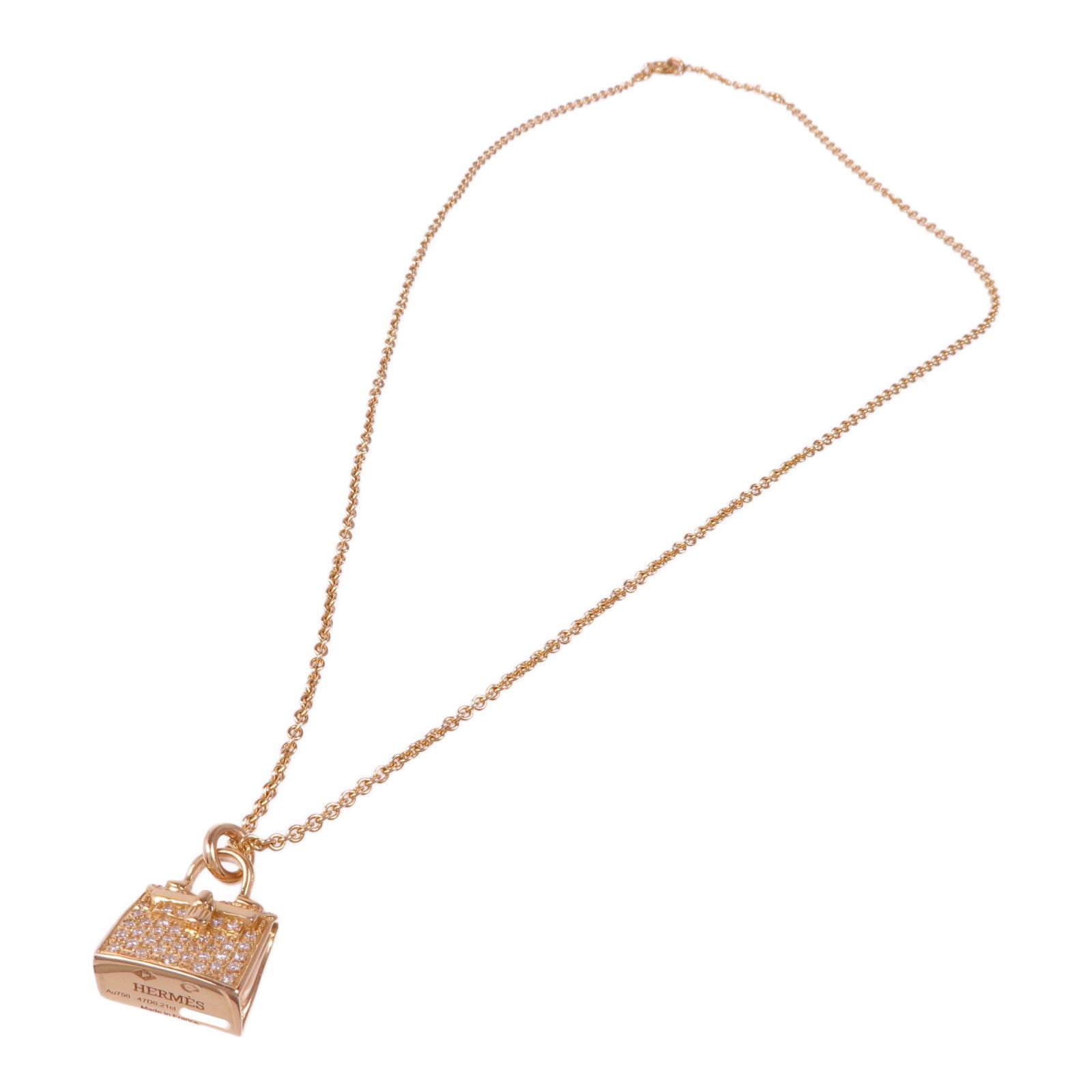 HERMES 18K玫瑰金Amulettes Kelly Diamond Pendant鑽石項鍊