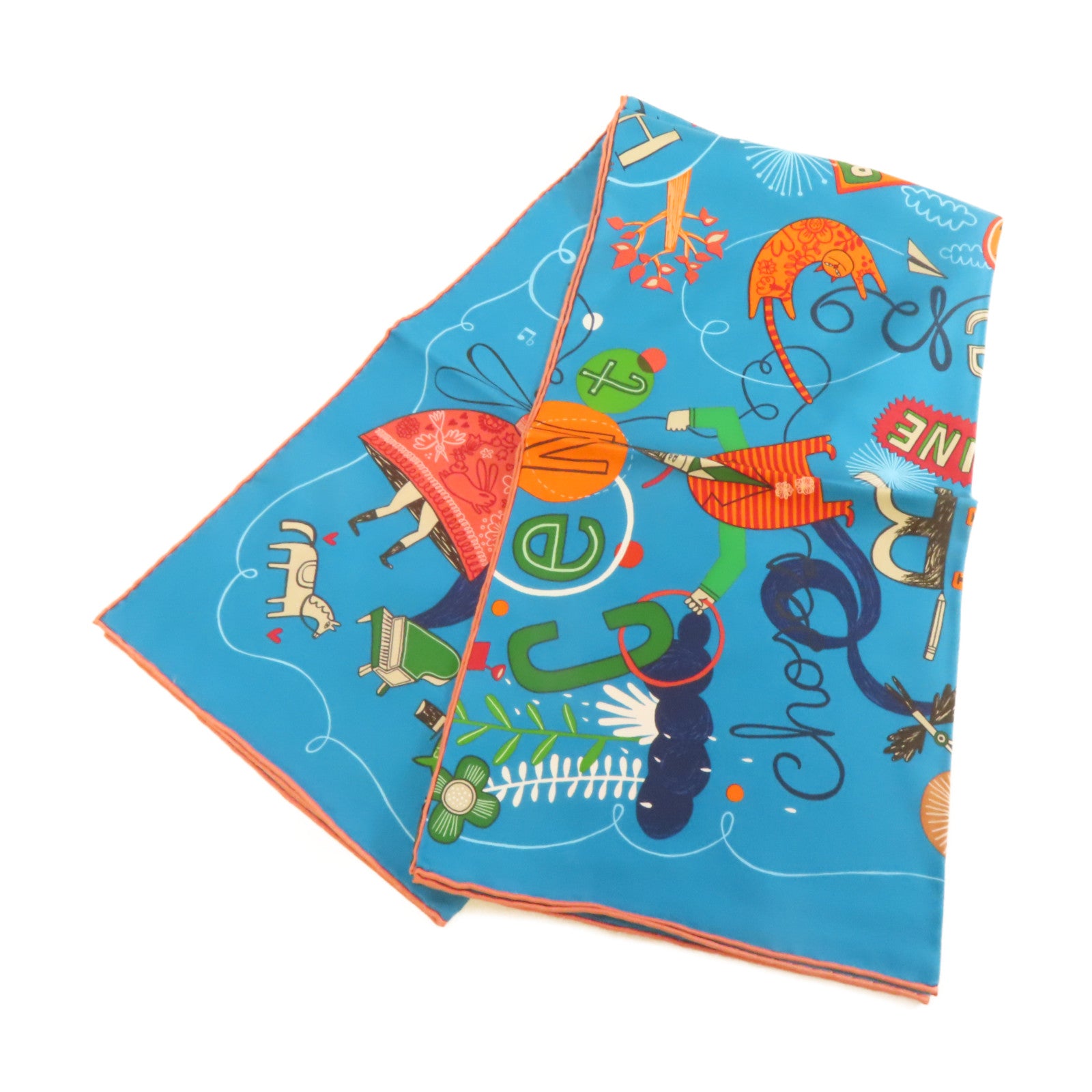 HERMES 【激減優惠】絲質Scarf 90x90絲巾藍綠色/彩色