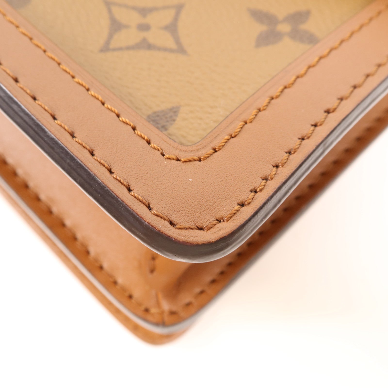 LOUIS VUITTON Monogram/Monogram Reverse Dauphine MM金扣手挽肩背兩用袋棕色