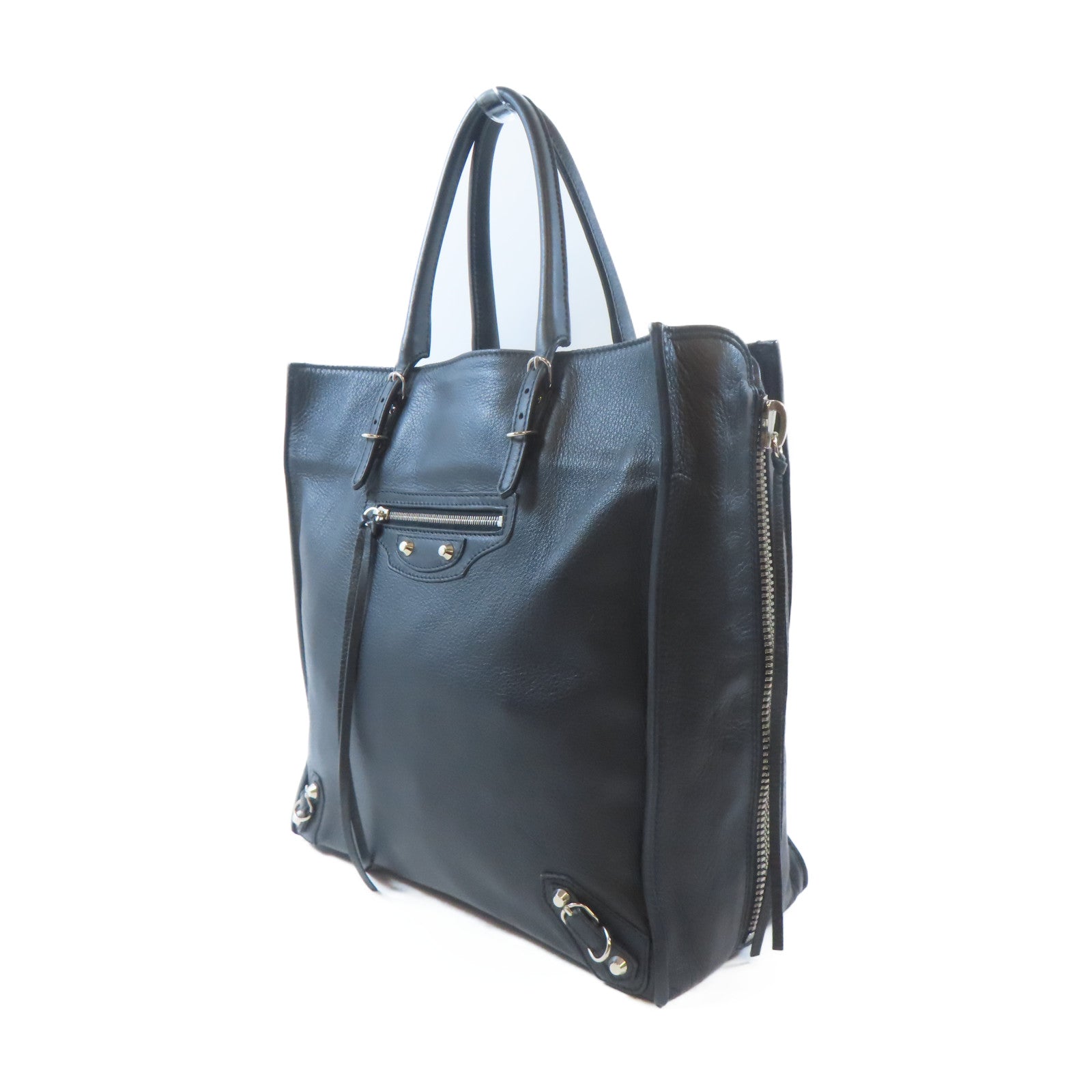 BALENCIAGA 【激減優惠】牛皮皮革Tote Bag銀扣手挽袋黑色