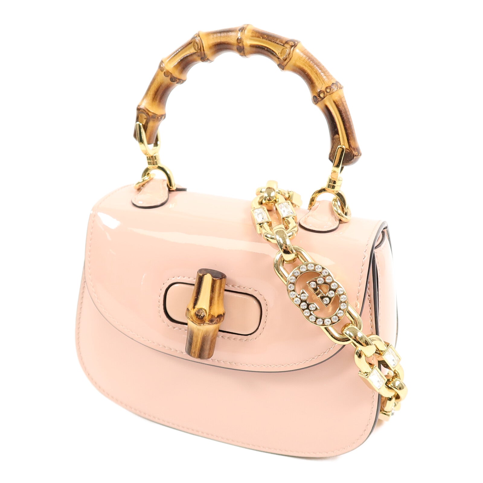 GUCCI 漆皮皮革Bamboo 1947 Mini Top Handle Bag鏈帶手挽肩背兩用袋