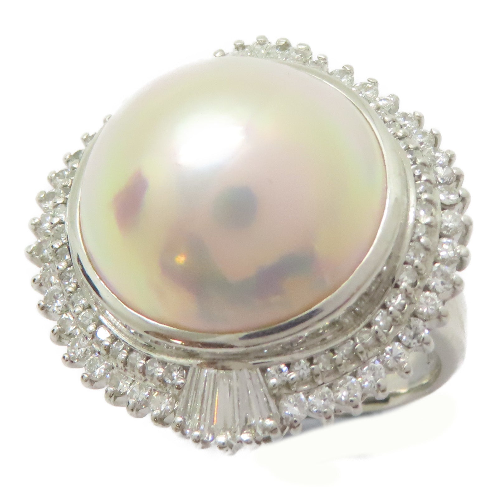 JEWELRY PT900鉑金/Pearl Ring 珍珠15.6mm/1.08ct鑚石戒指US#8