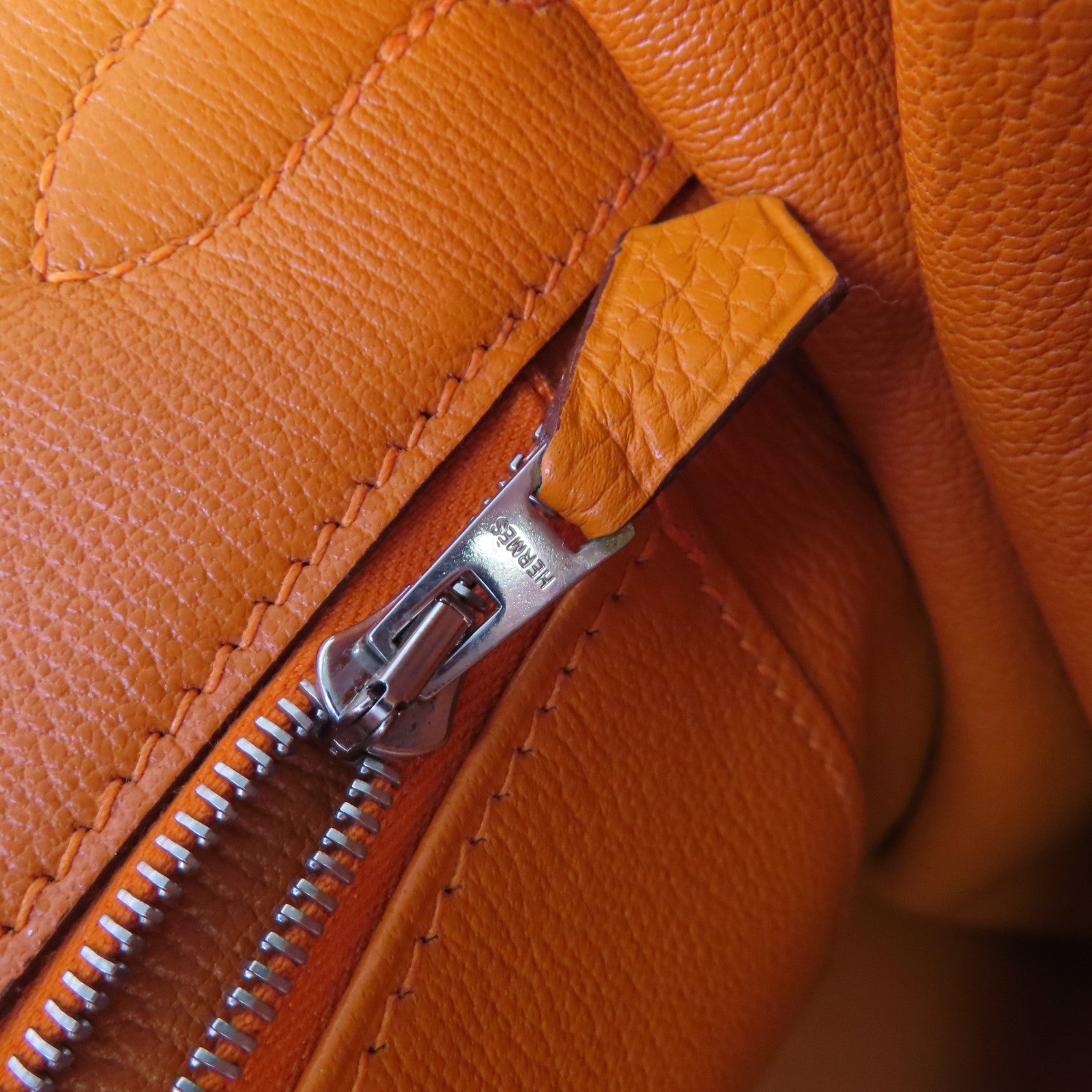 HERMES Clemence皮革Birkin 35 Hand Bag銀扣手挽袋93 Orange橙色