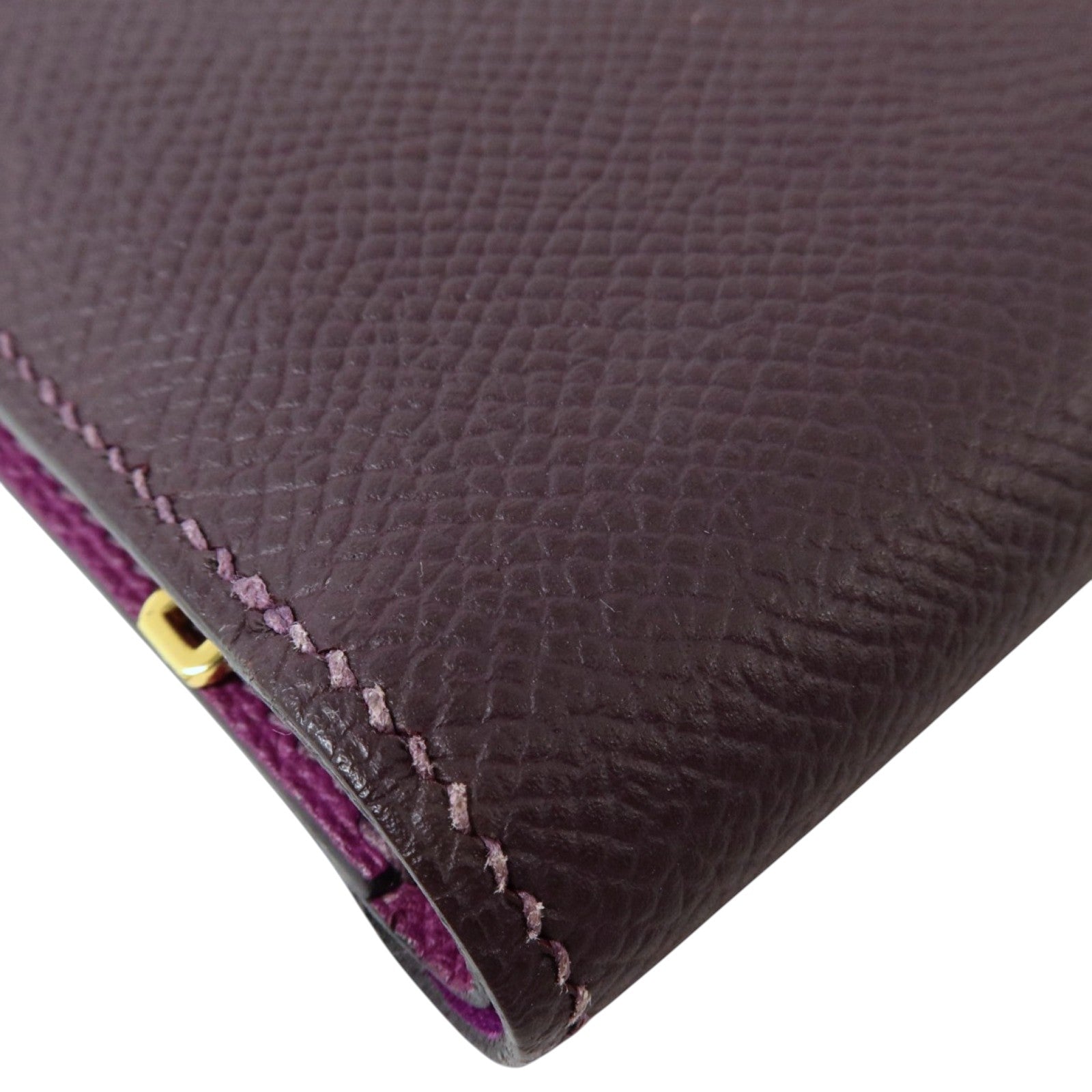 HERMES Epsom皮革Bearn Compact Wallet金扣錢包Raisin/Anemone