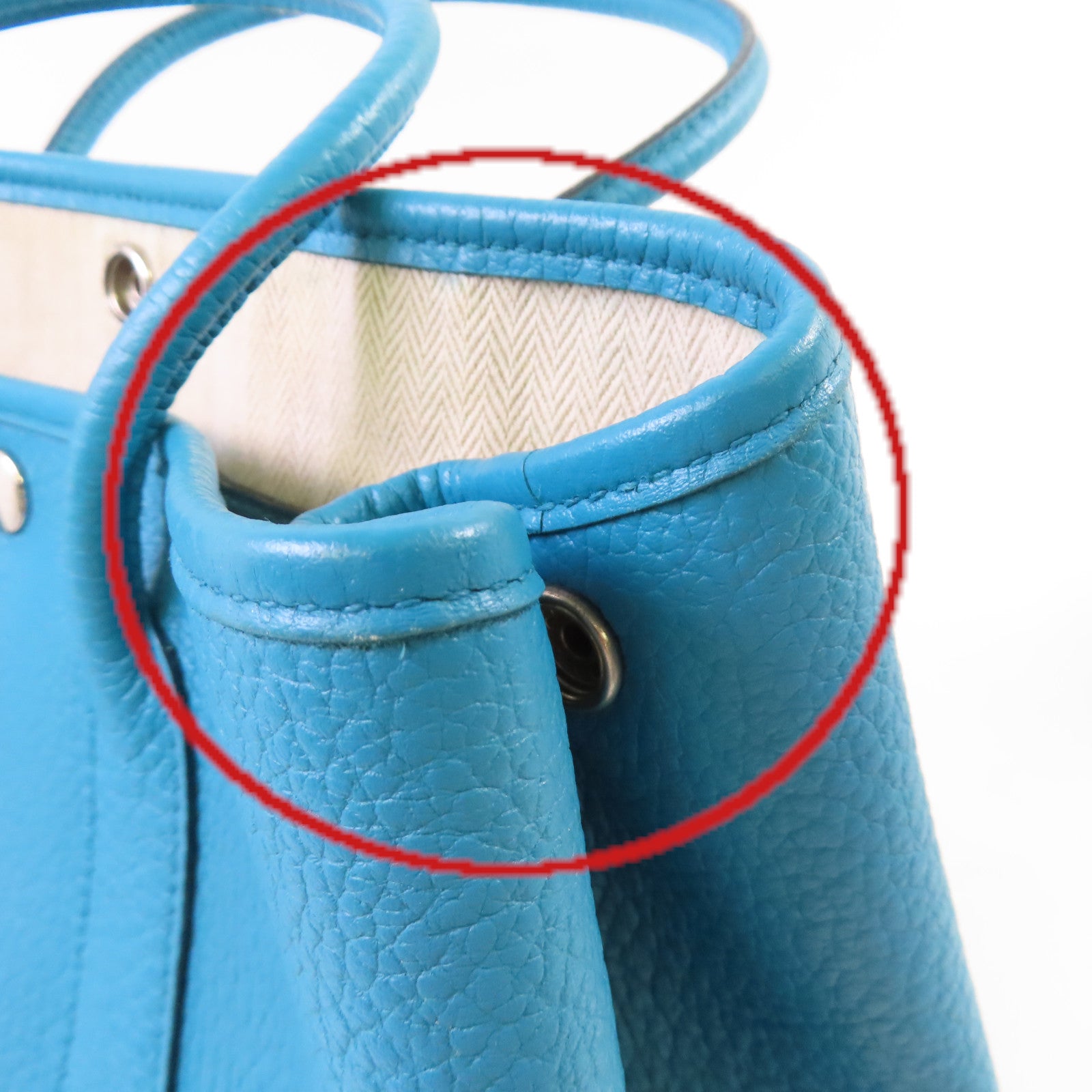 HERMES Negonda皮革Garden Party TPM Tote Bag銀扣手挽袋7B Turquoise/松石藍色