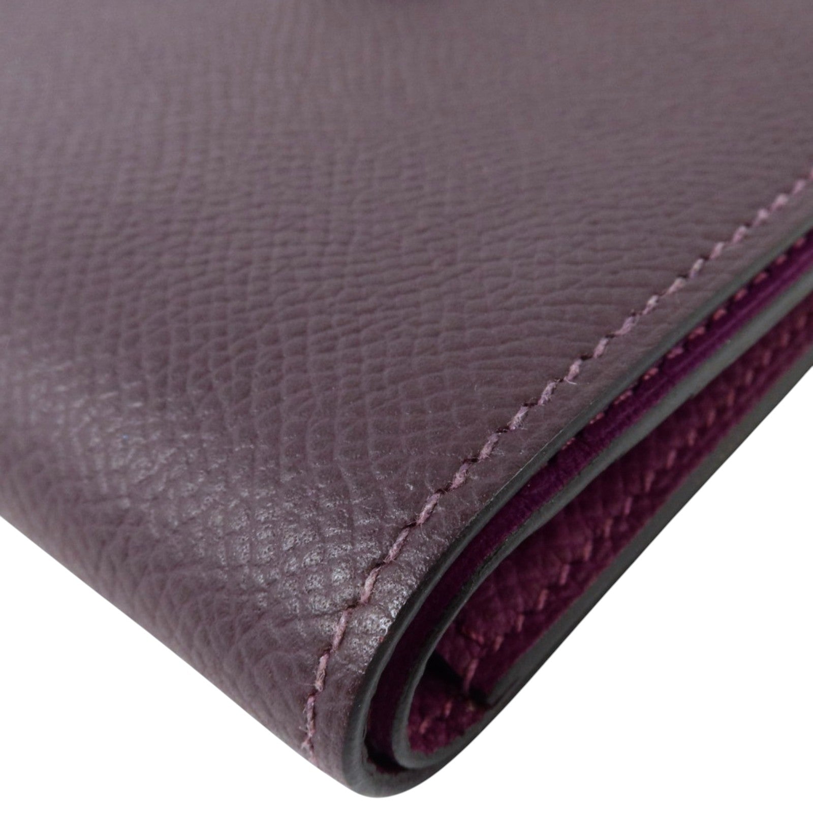 HERMES Epsom皮革Bearn Compact Wallet金扣錢包Raisin/Anemone