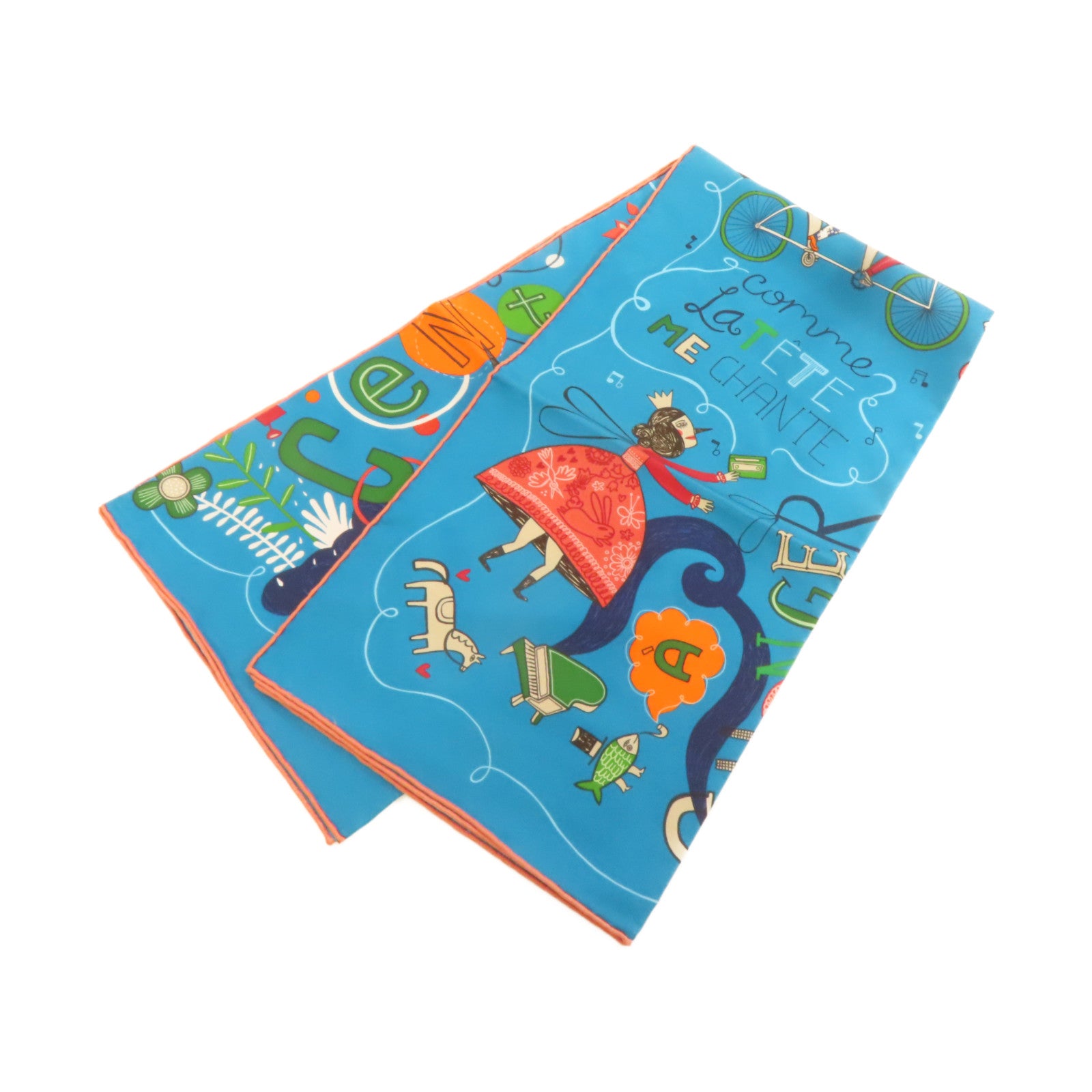 HERMES 【激減優惠】絲質Scarf 90x90絲巾藍綠色/彩色