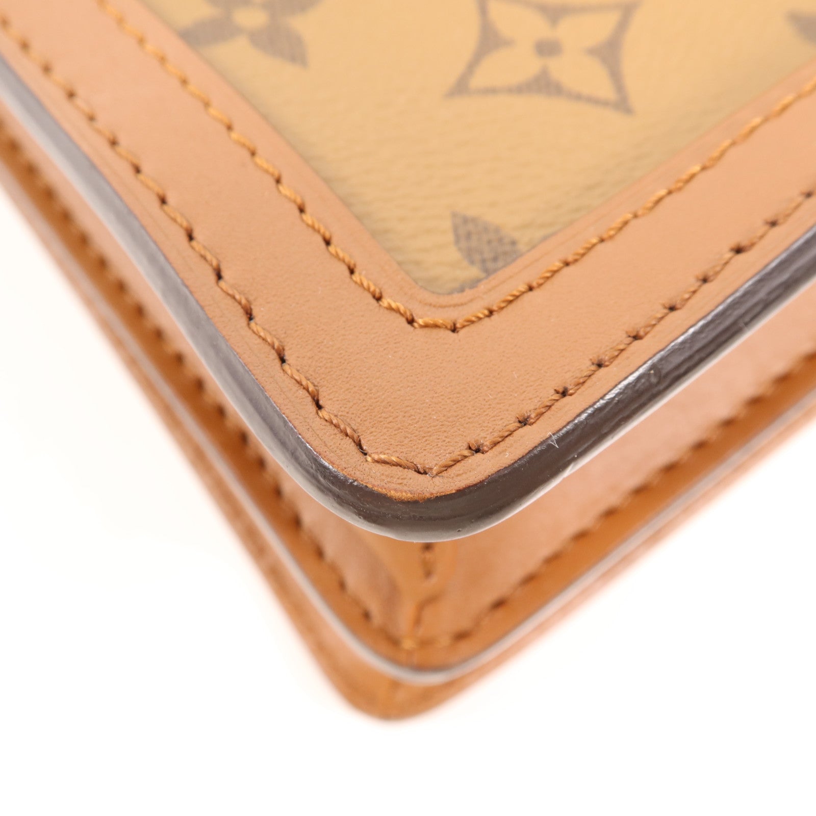 LOUIS VUITTON Monogram/Monogram Reverse Dauphine MM金扣手挽肩背兩用袋棕色