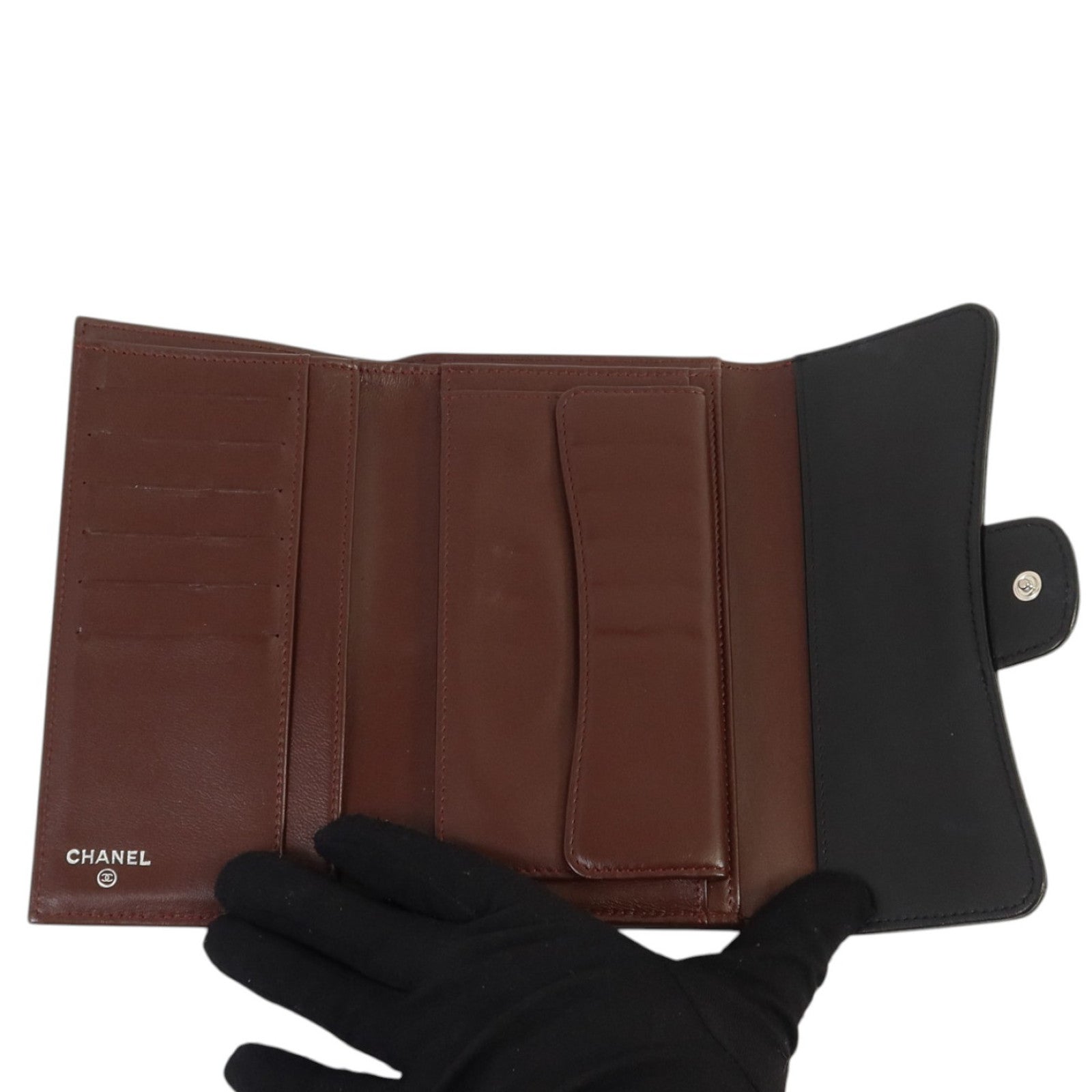CHANEL 羊皮皮革Long Wallet銀扣長錢包