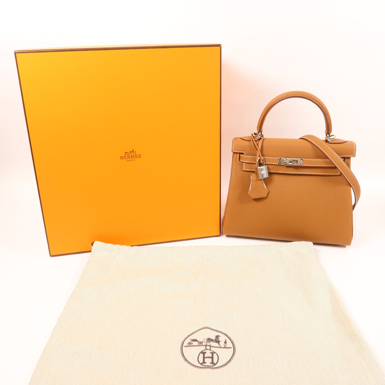 HERMES Clemence皮革Kelly 25銀扣手挽肩背兩用袋