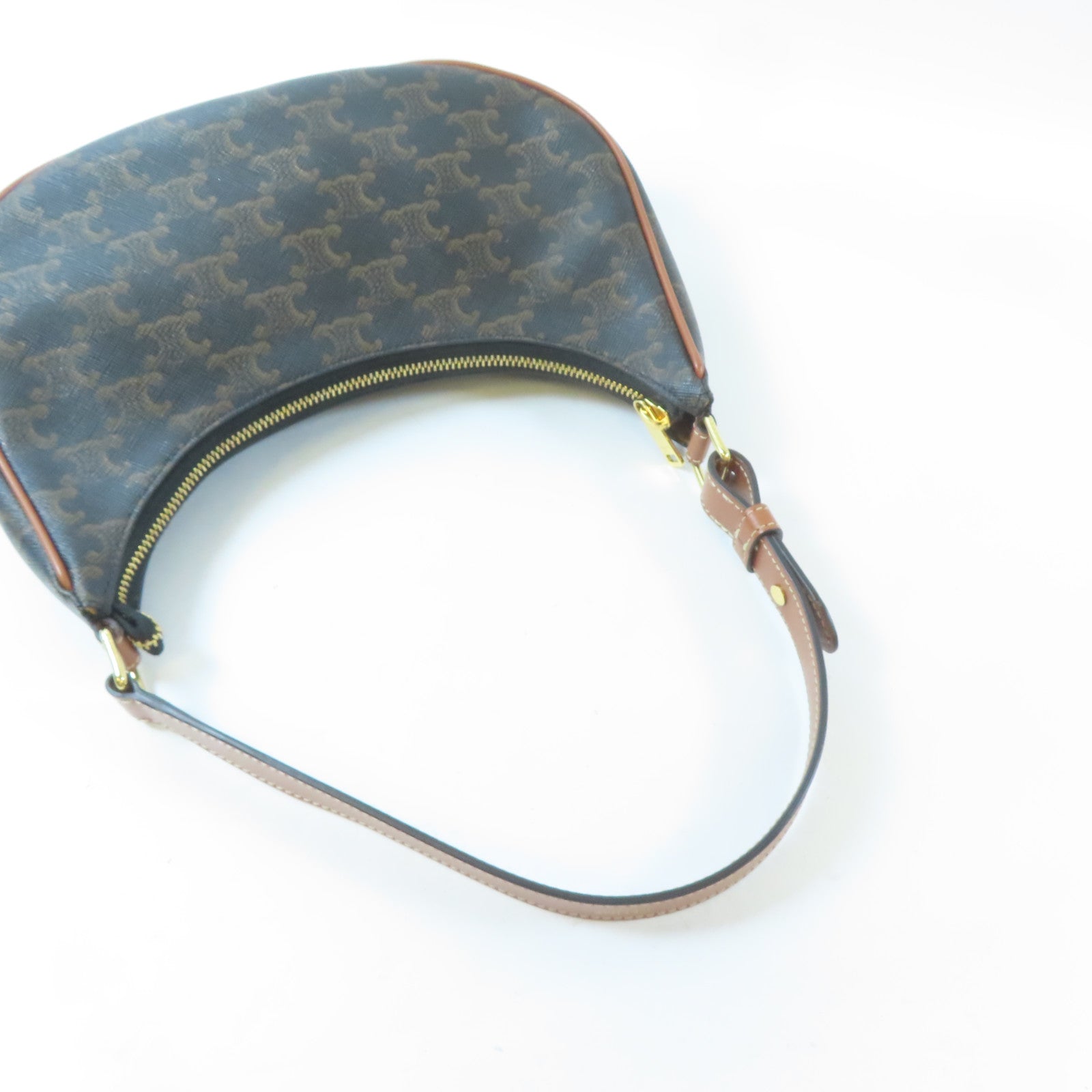 CELINE 塗層帆布Medium Ava金扣肩背袋啡色