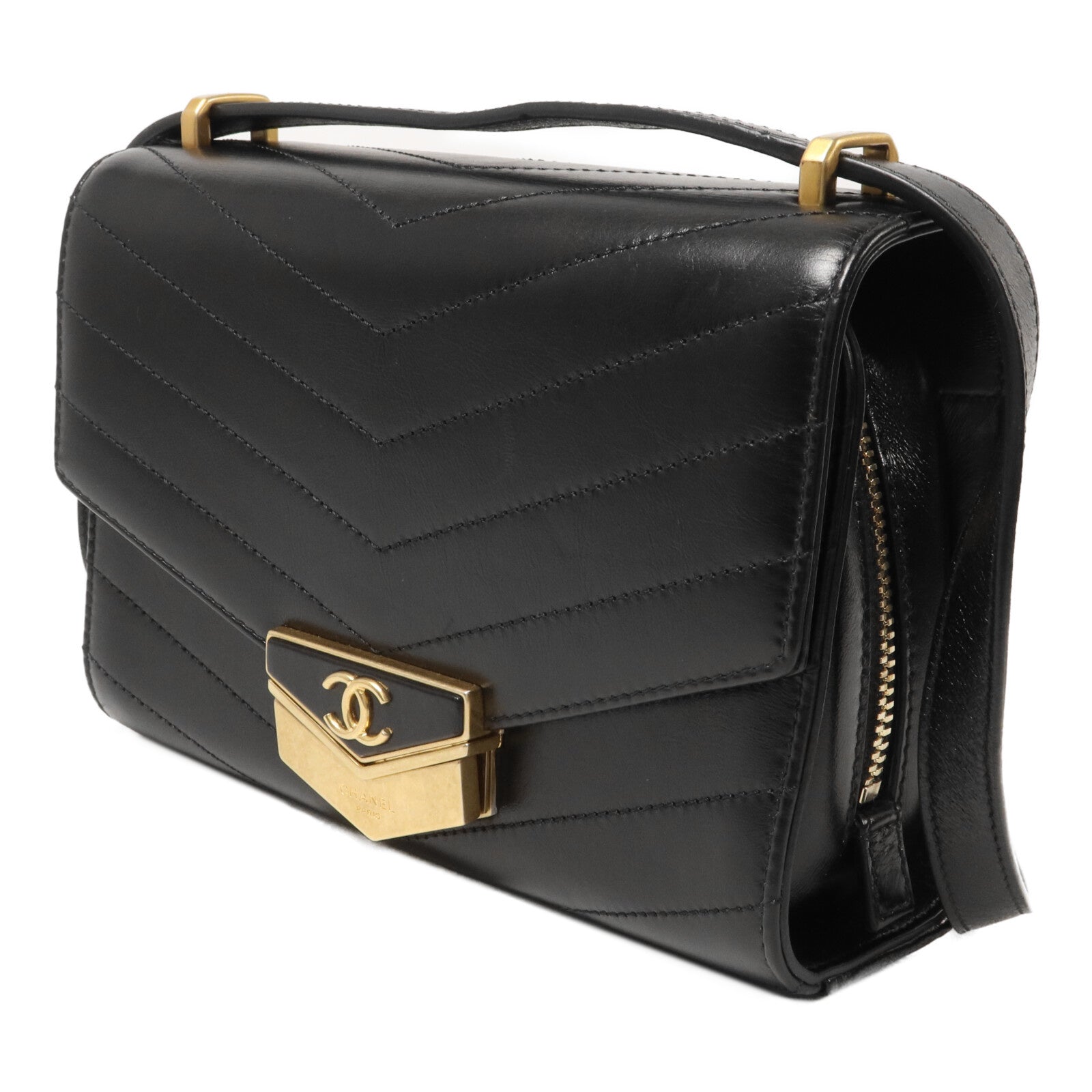 CHANEL 牛皮皮革Chevron Medal Flap鏈帶肩背袋