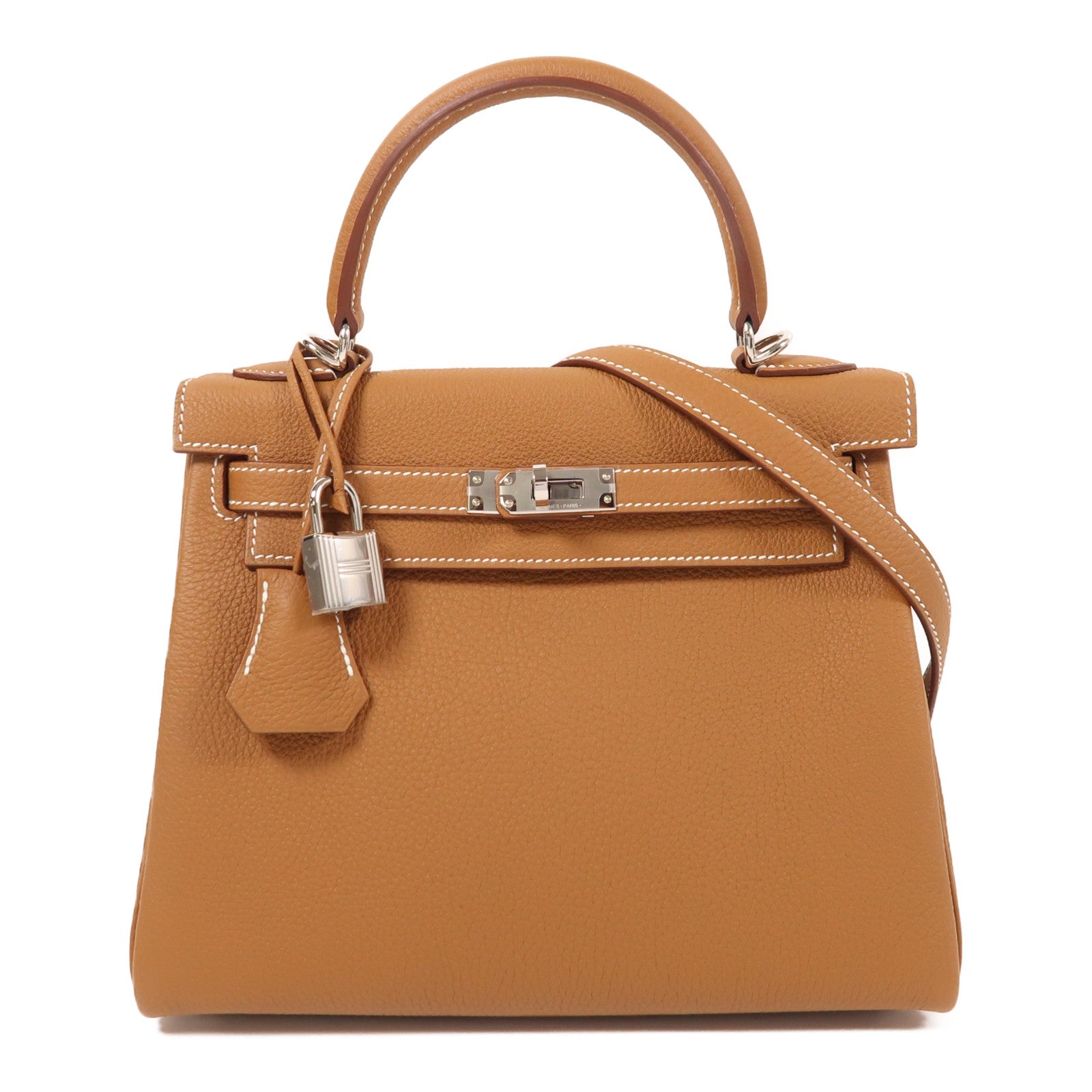 HERMES Clemence皮革Kelly 25銀扣手挽肩背兩用袋