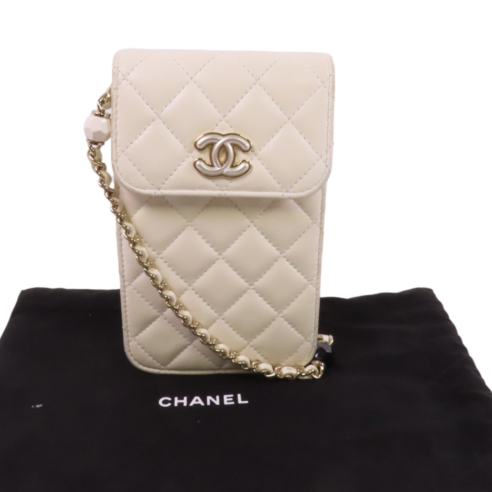 CHANEL 羊皮皮革Phone Bag金扣鏈帶肩背袋