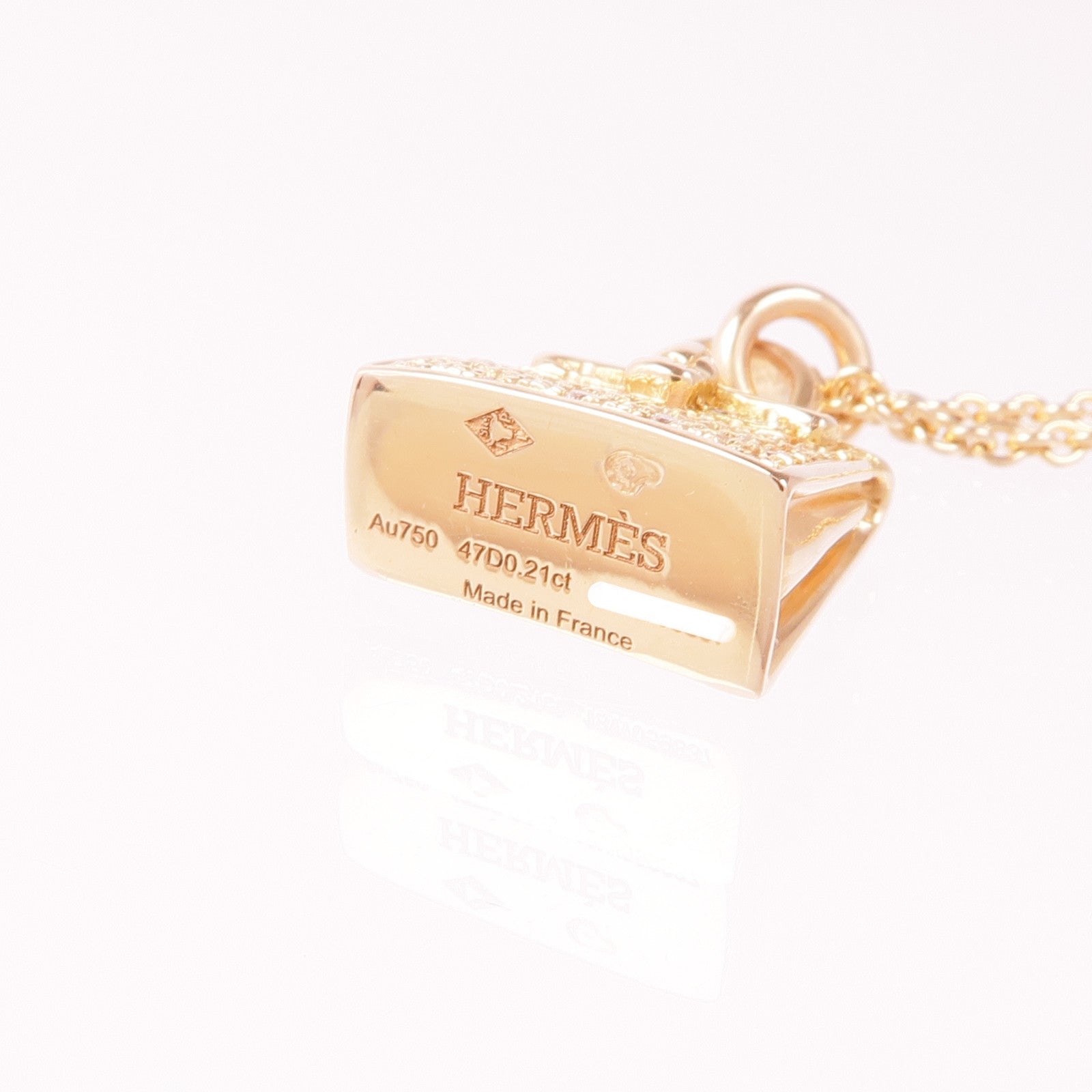 HERMES 18K玫瑰金Amulettes Kelly Diamond Pendant鑽石項鍊