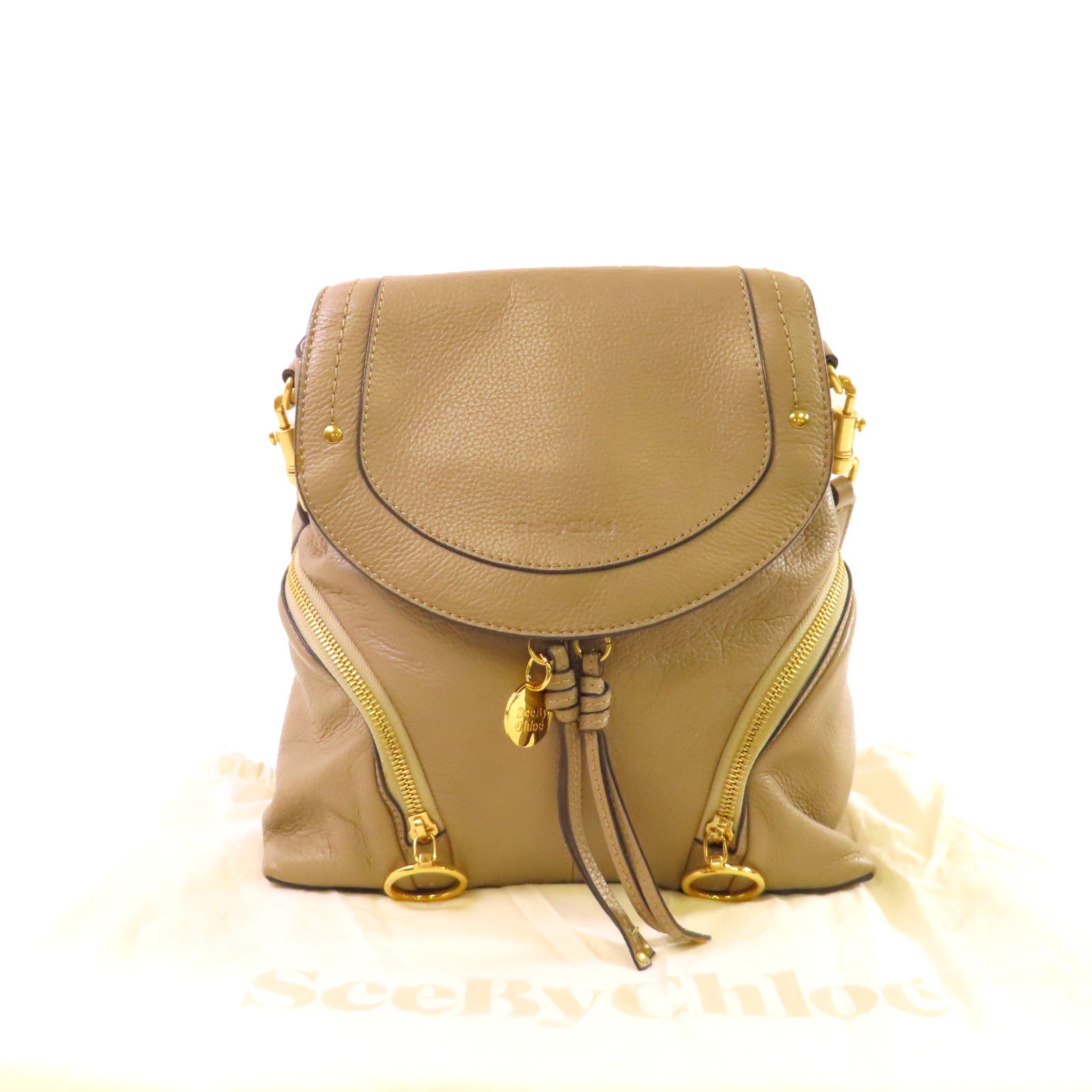 SEE BY CHLOE 牛皮皮革2Way Backpack金扣肩背背包兩用袋灰色