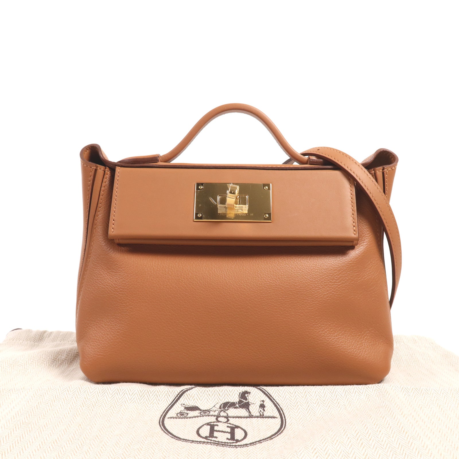 HERMES Evercolor皮革24/24 Mini金扣手挽肩背兩用袋