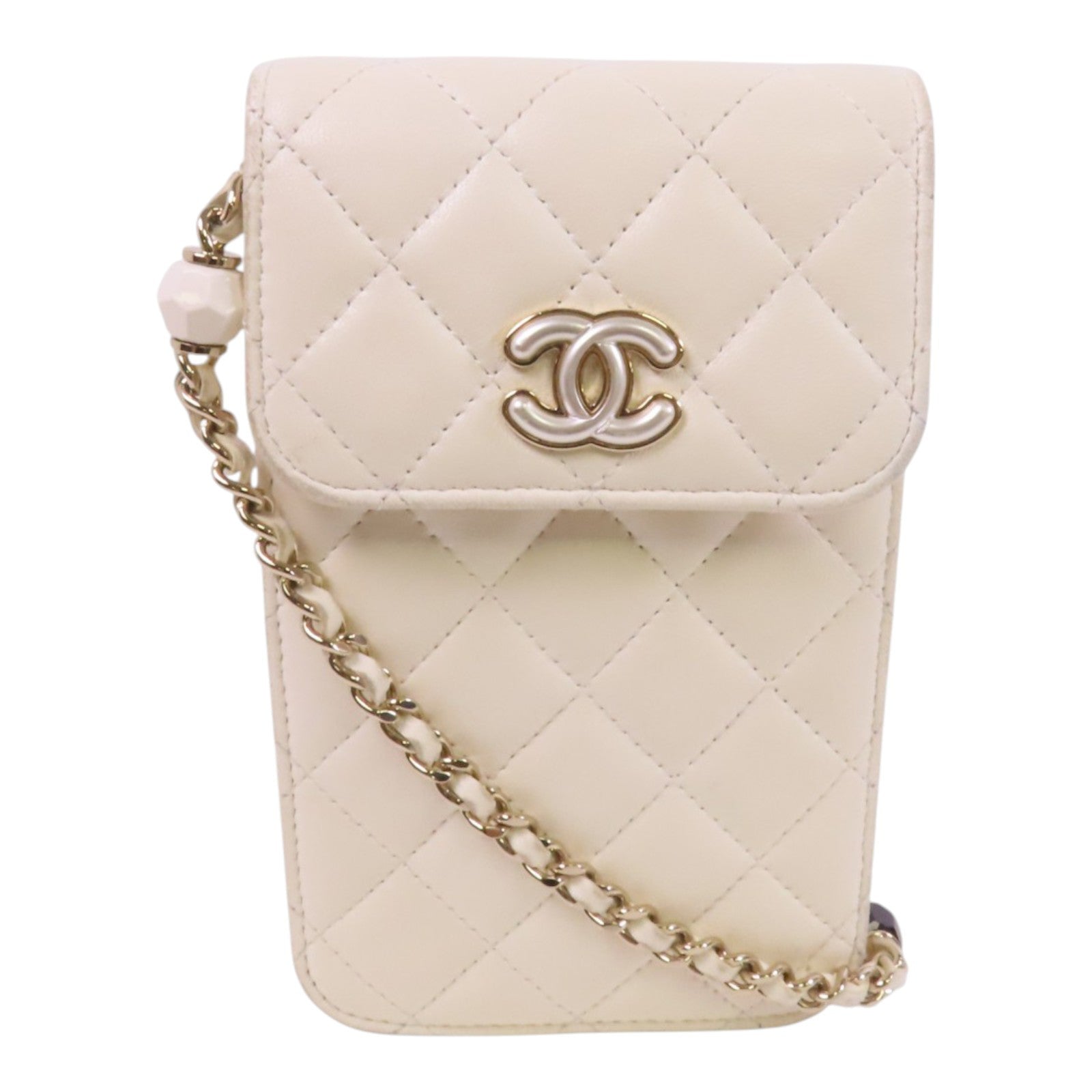 CHANEL 羊皮皮革Phone Bag金扣鏈帶肩背袋